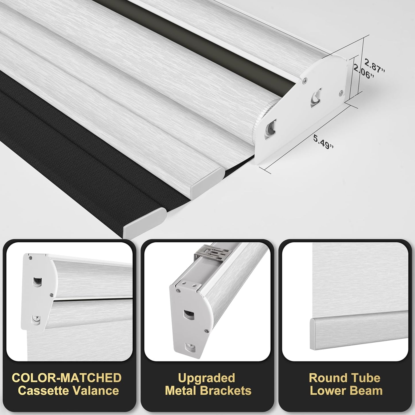 BERISSA Cordless Dual Roller Shades with Cassette Valance,Double Window Shades Blackout and Light Filtering Shades,Day and Night Roller Shades for Home Office Door.Linen Black and White.59 W x 44" H