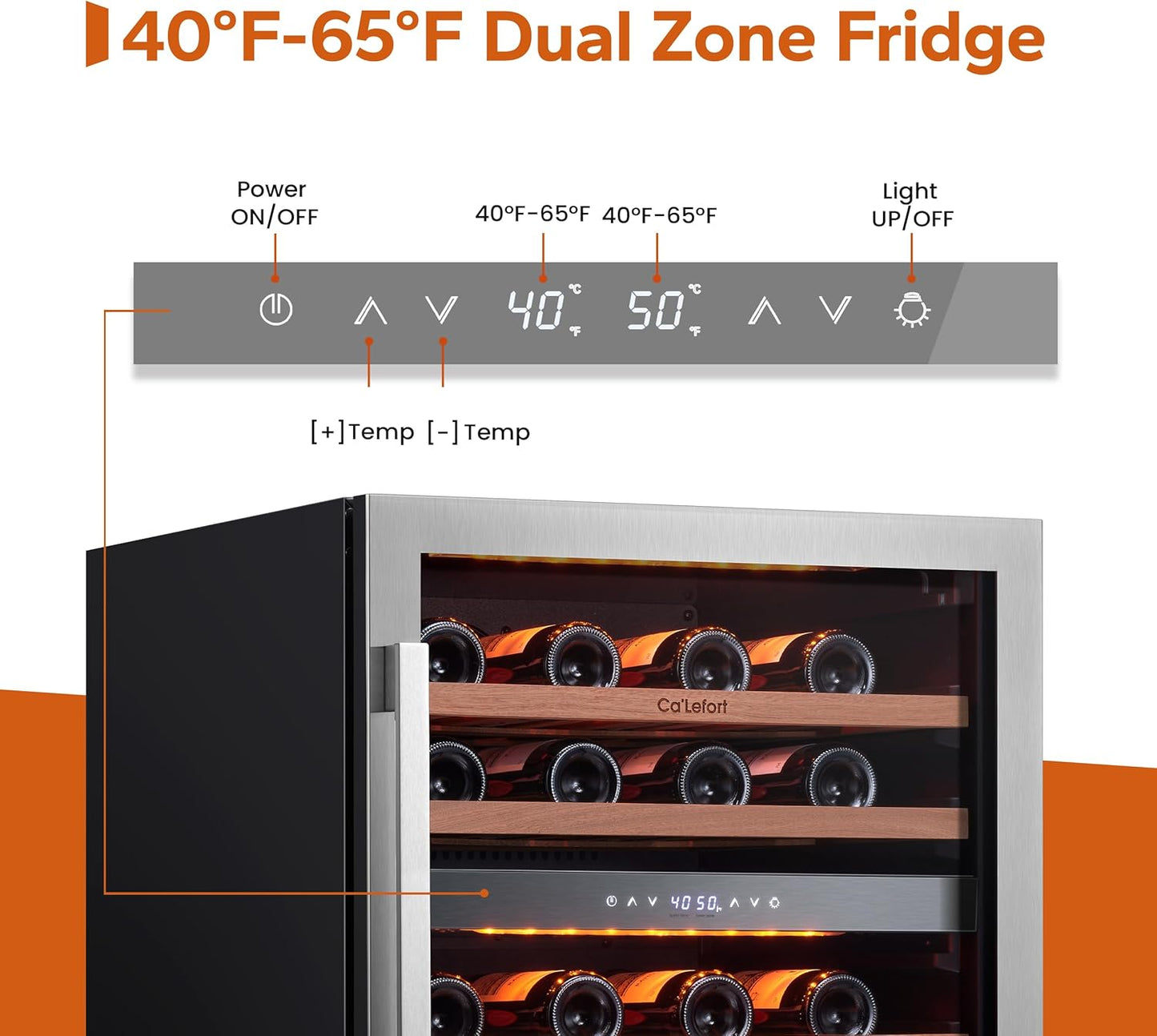 Ca'Lefort Wine Fridge & Cooler - 24 Inch 46 Bottle Wine Cooler Refrigerator, 40-65°F Dual Zone Wine Refrigerator Glass Door, 3 LED Built-in or Freestanding Fridge for Home/Bar/Kitchen (5.65 cu.ft)