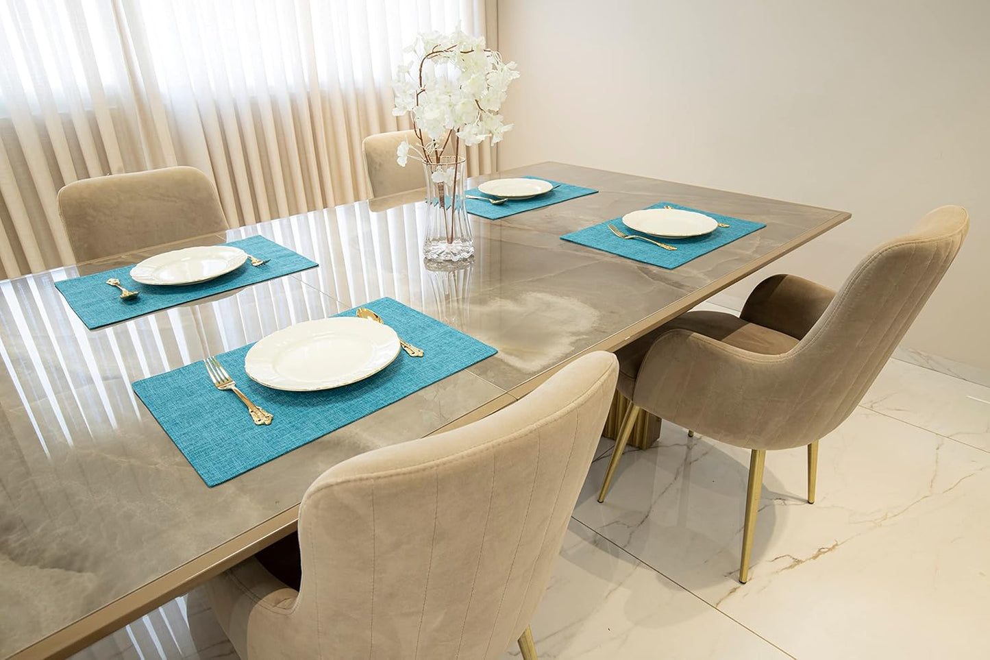 Placemat Set-Washable Place Mats for Parties, Elegant Table Mats for Kitchen Table, Set of 4 Dining Table Placemats, Heat-Resistant Cloth Placemats for Indoor and Outdoor,13x19-Teal