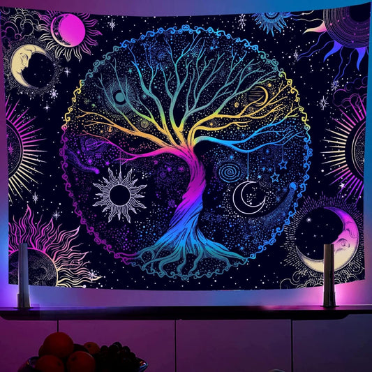 AACKart Blacklight Tapestry for Bedroom - Spiritual Tree of Life Wall Tapestry Glow in the Dark Wall Hanging 78.7 x 59.1 inches