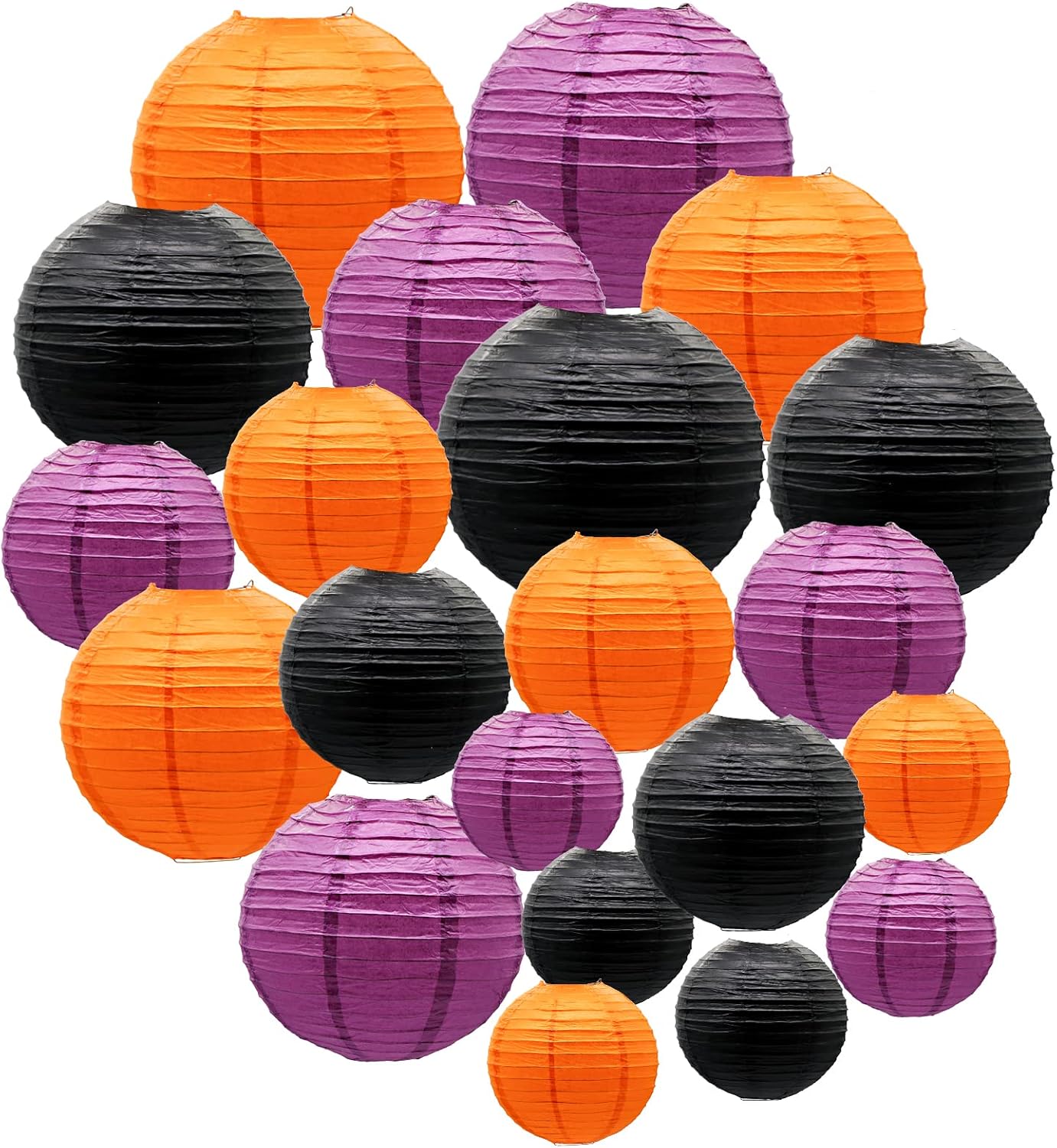 ADLKGG Paper Lanterns Party Decorations, Orange Purple Black Round Hanging Lanterns for Graduation Halloween Thanksgiving Birthday Party Decorations, 21pcs