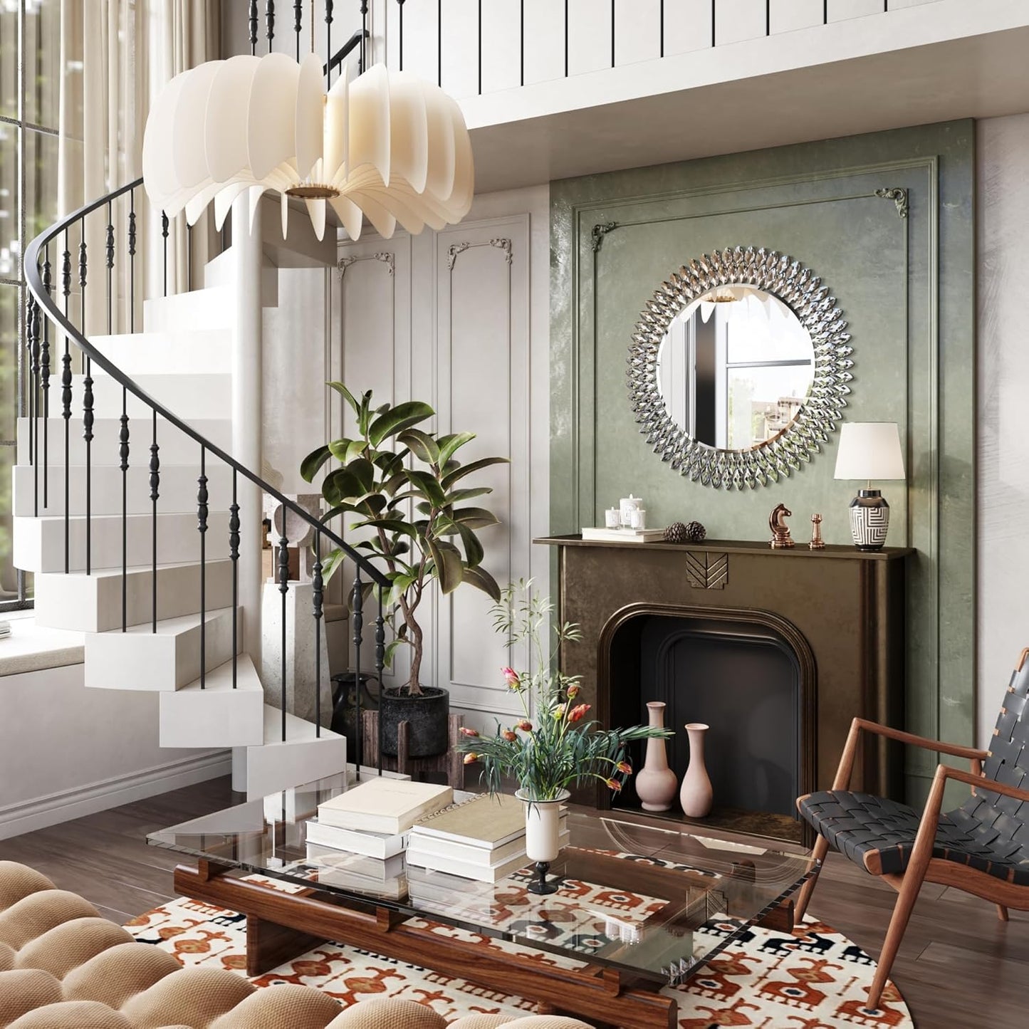 Kelly Miller Jeweled Mirror for Wall, 28 Inch Round Luxury Mirror with Sparkling Diamonds Beveled Modern Wall Decor for Bathroom, Living Room, Bedroom, Hallway