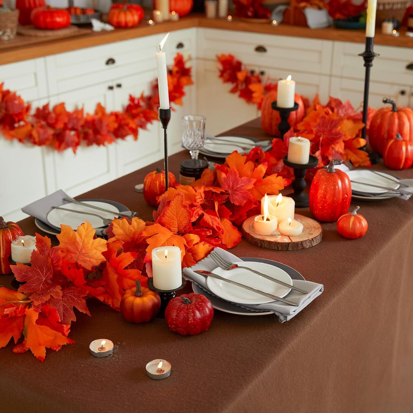 PARTY JOY 6PCS Orange Leaf Garland, 5.6Ft Halloween Garland Artificial Maple Leaf Autumn Hanging Fall Vines Thanksgiving Decorations Fall Decor