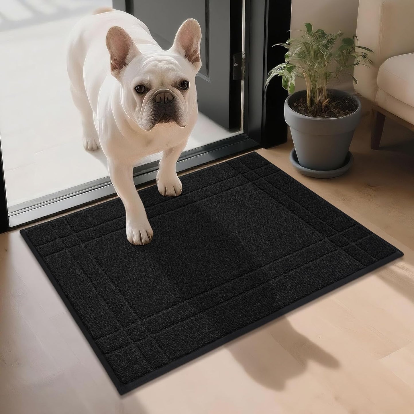 JSEI Entryway Rugs Doormat 20"x32", Non-Slip Dirt Trapper Door Mats Indoor, Washable Absorbent and Stain Resist Welcome Floor Mat for Front Door, Dog Door Mat, Muddy Wet Shoes & Paws, Black