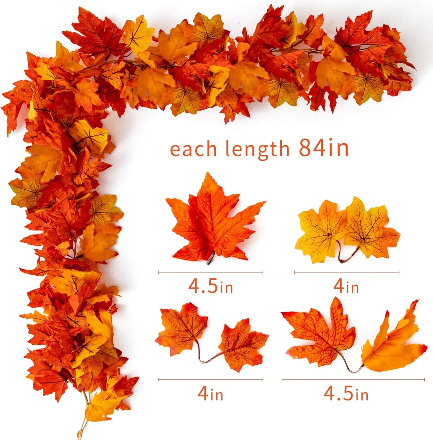 6PCS Yellow-Red Fall Maple Leaves Garland, 5.6Ft Artificial Maple Leaf Autumn Garland Hanging Fall Vines Table Decorations Front Door Fall Decor Thanksgiving Decorations Decor Outside Indoor Decor