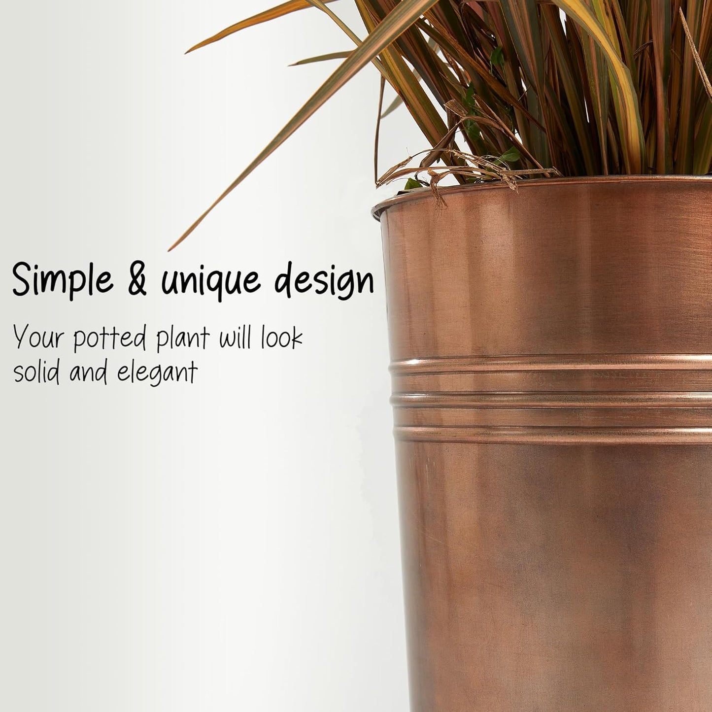 KOL 25'' Tall Galvanized Steel Planter Pot with Water Level Indicator - 2-Pack Self Watering Planters Flower Pot for Plants - Round Powder Metal Planter Box - Indoor Outdoor Grande Plant - Bronze