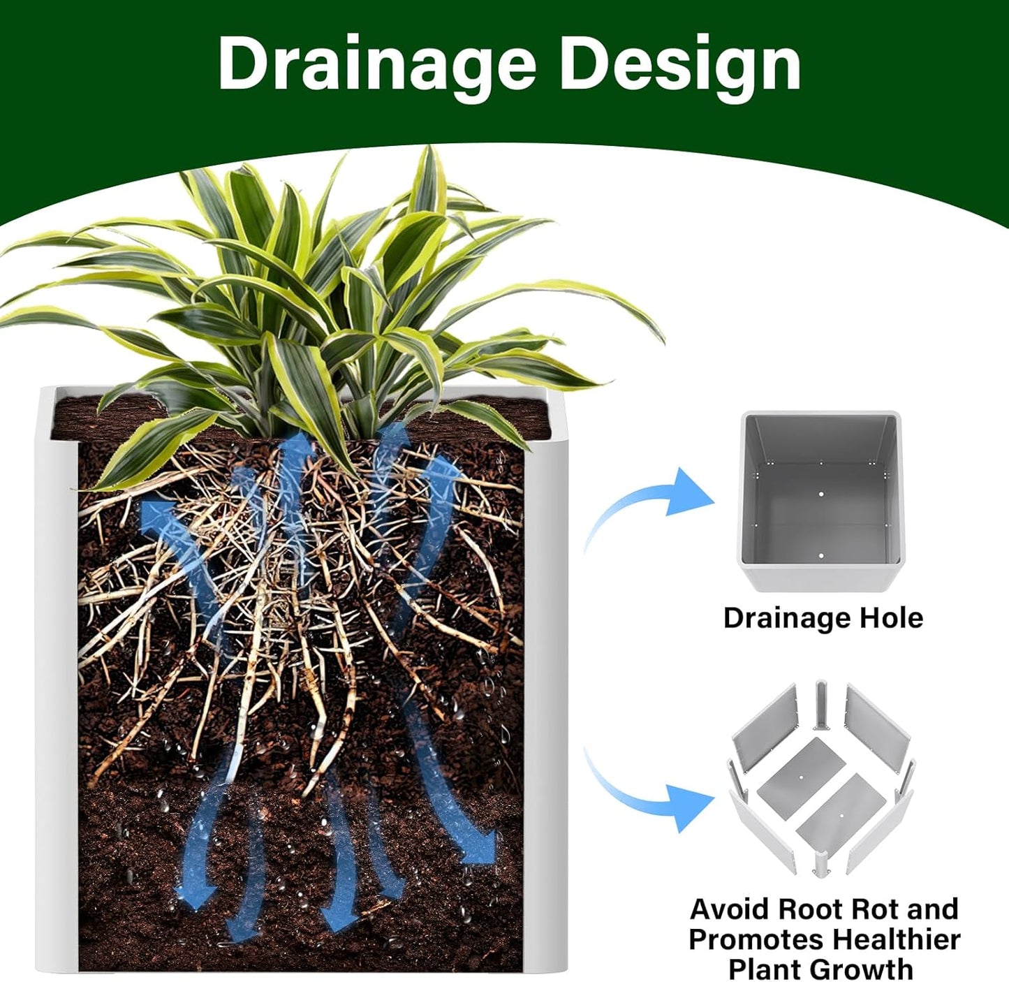 Large Outdoor Square Planter 20" L x 20" W x 21" H,White Square Planters for Indoor and Outdoor All-Weather Use