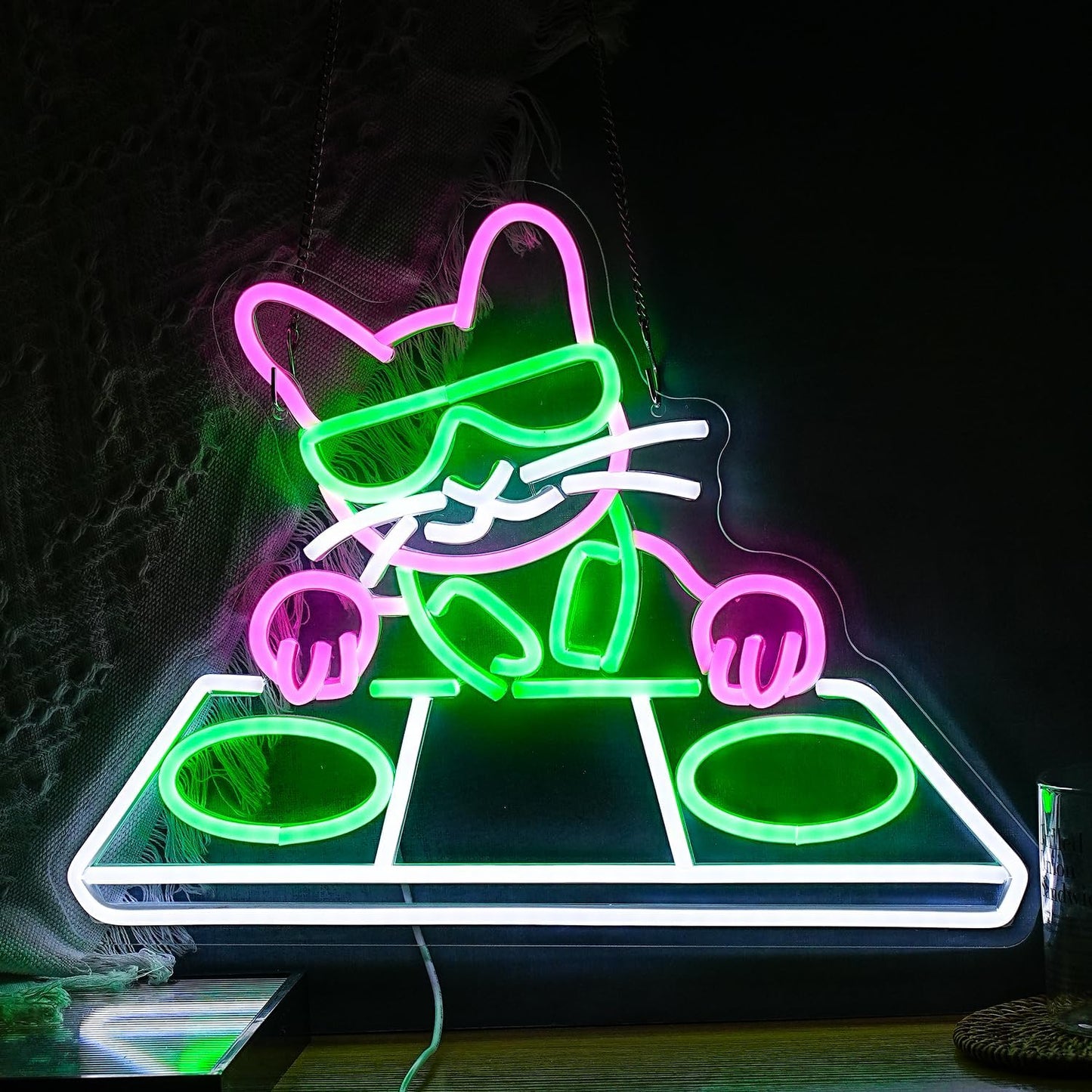 Cat DJ Player Neon Sign Dimmable DJ Player Led Neon Light for Wall Decor USB Powered Cool Neon Light Sign for Bar Party Man Cave Bedroom Art Wall Decoration