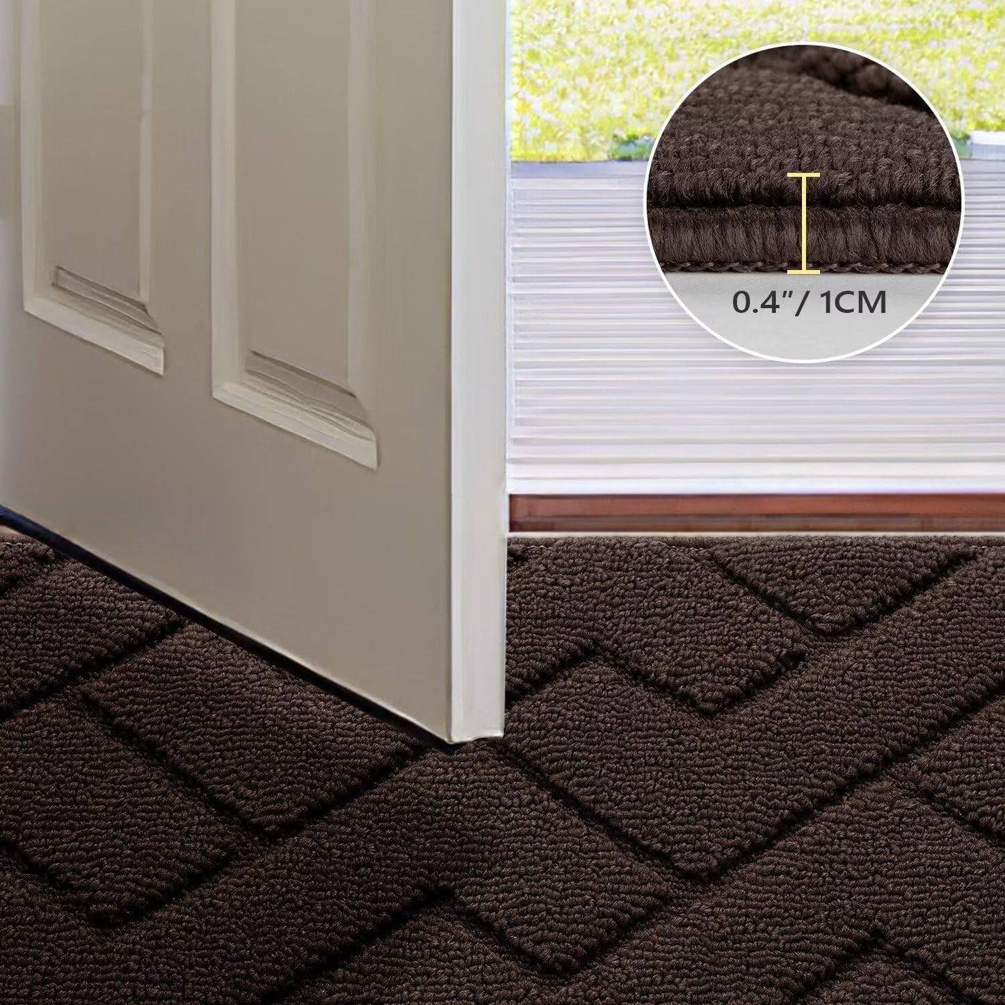 hicorfe Front Door Mat Outside Entrance,24"x35" Absorbent Muddy Dirt Resist Welcome Door Mats Outdoor Indoor,Stain and Fade Resistant,Non Slip Backing Entry Mat Doormat for Entryway (Coffee)