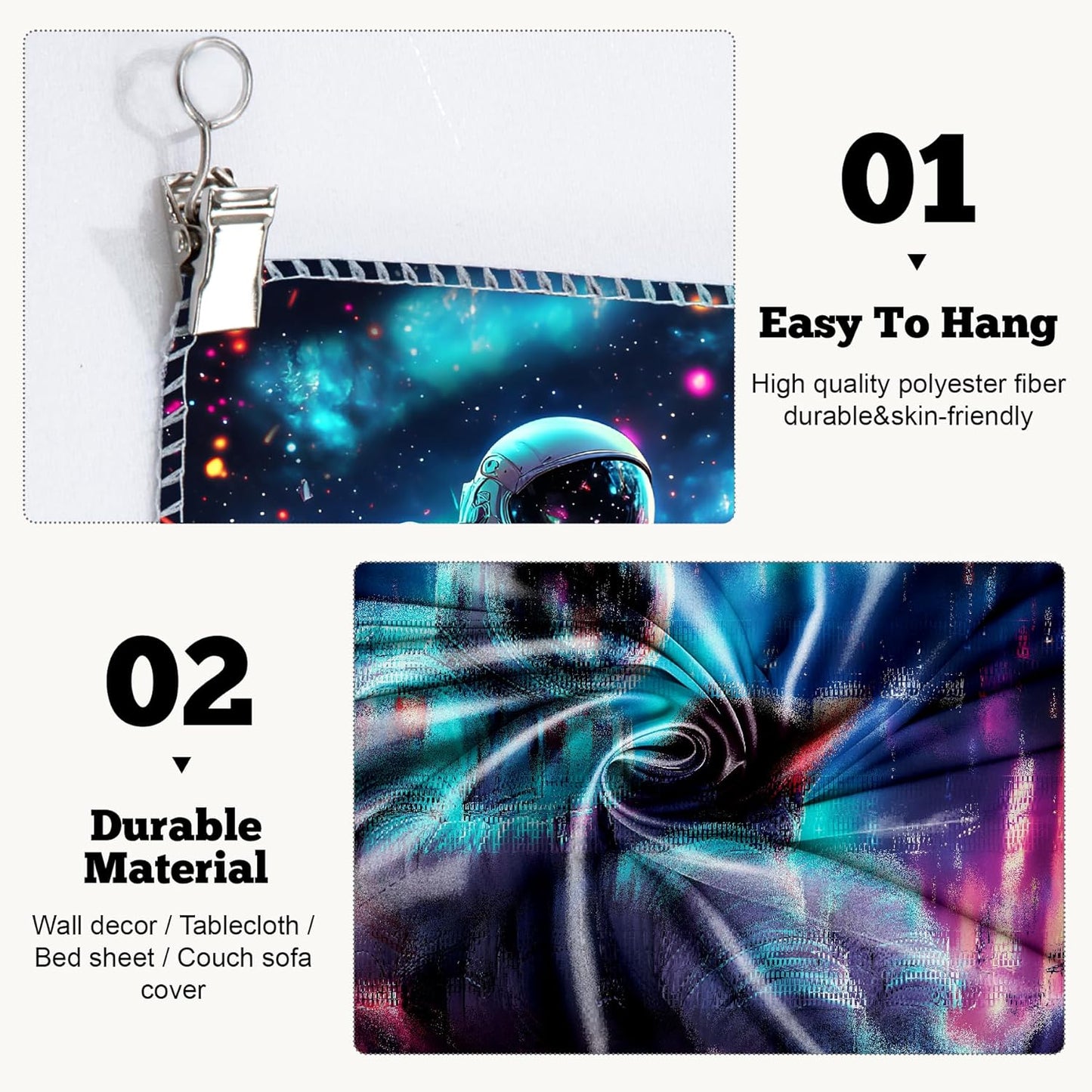 BVBOX Astronaut Space Blacklight Tapestry 79"x59", UV Reactive Astronaut Reading Universe Galaxy Planet Glow in Dark Tapestries, Black Light Neon Upright Poster Wall Hanging Backdrop Decor for Bedroom Living Room