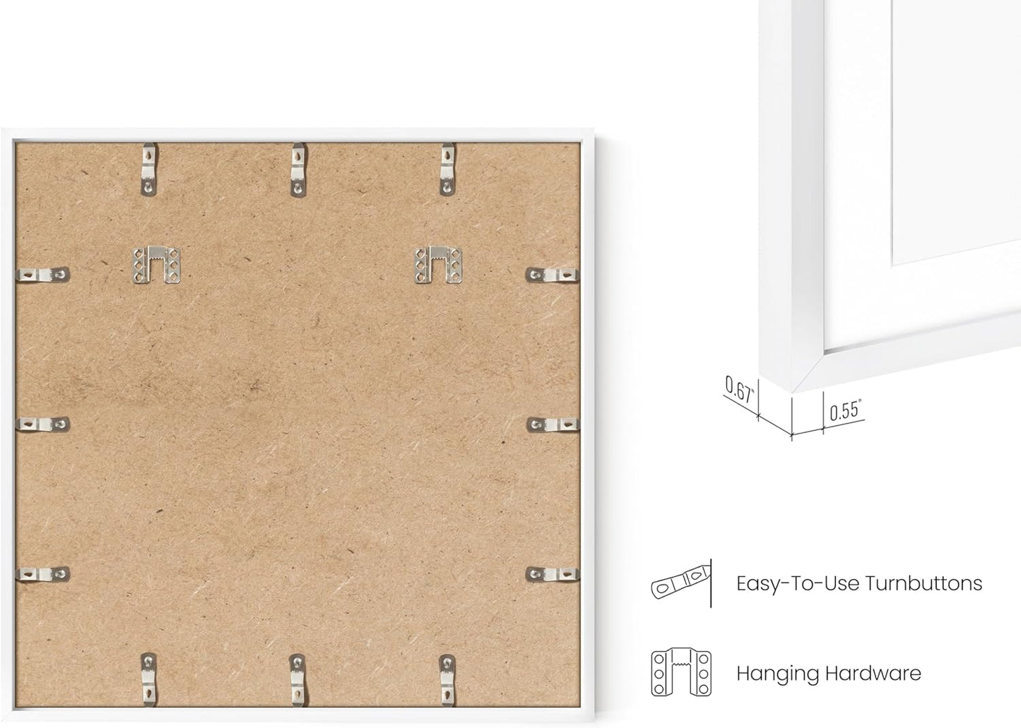 HAUS AND HUES 20x20 White Metal Picture Frames Matted to 16x16 - Features Premium Aluminum & Hanging Hardware, Shatterproof Plexiglass - Ideal for Home, Room, Office (20x20 in, White, Set of 9)