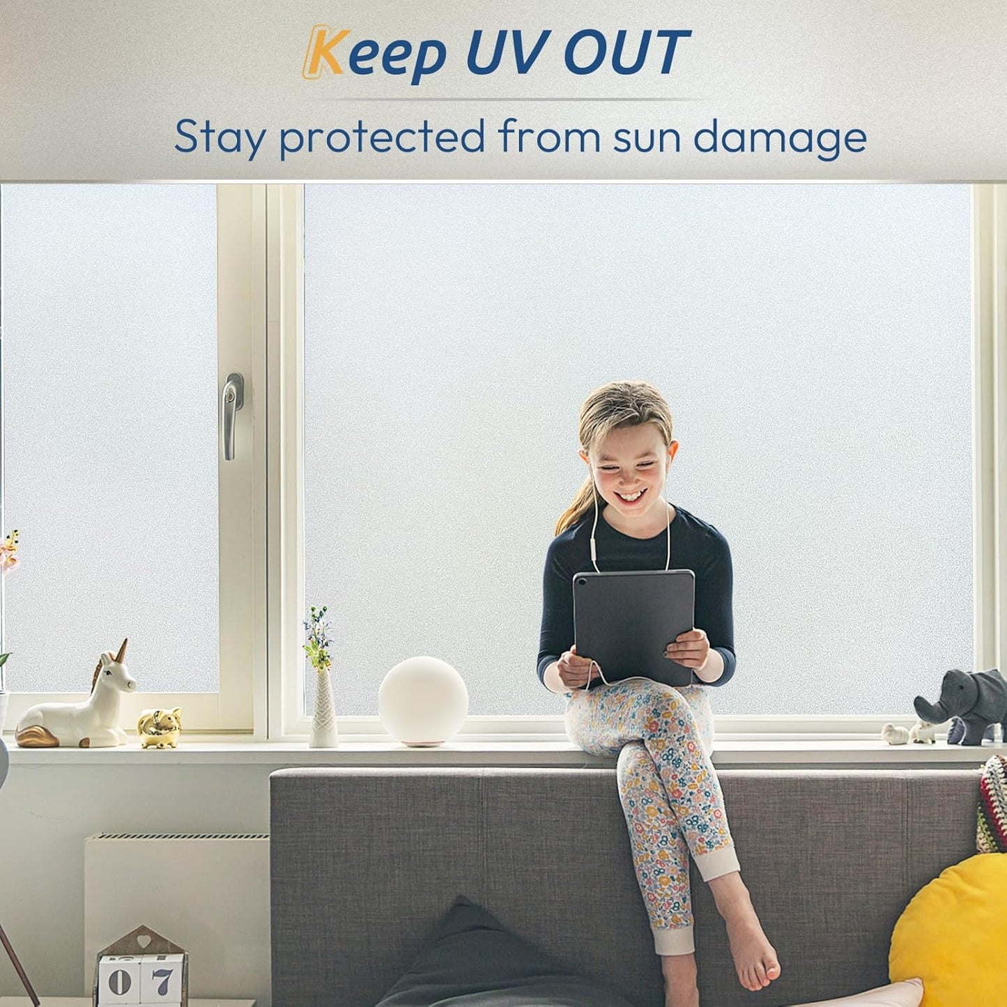 rabbitgoo Window Privacy Film, Frosted Glass Window Clings, Static Cling UV Heat Blocking Door Stickers for Home Bathroom, Removable Indoor Decal Coverings Day and Night, Pure, 35.4 x 157 Inches