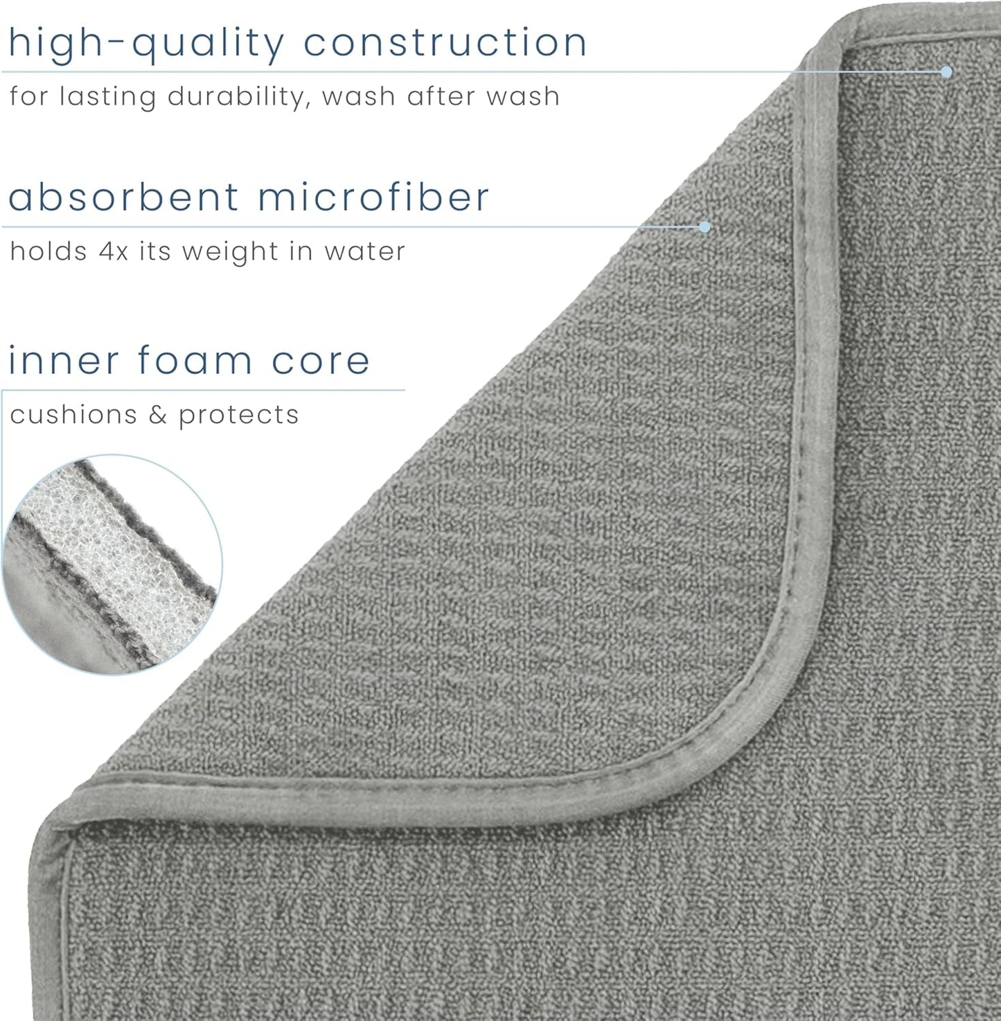 S&T INC. Dish Drying Mat, 16” x 18”, Absorbent Microfiber Kitchen Counter Mat, Dish Drying Pad for Dishes, Utensils, Pots and Pans, Large, Grey