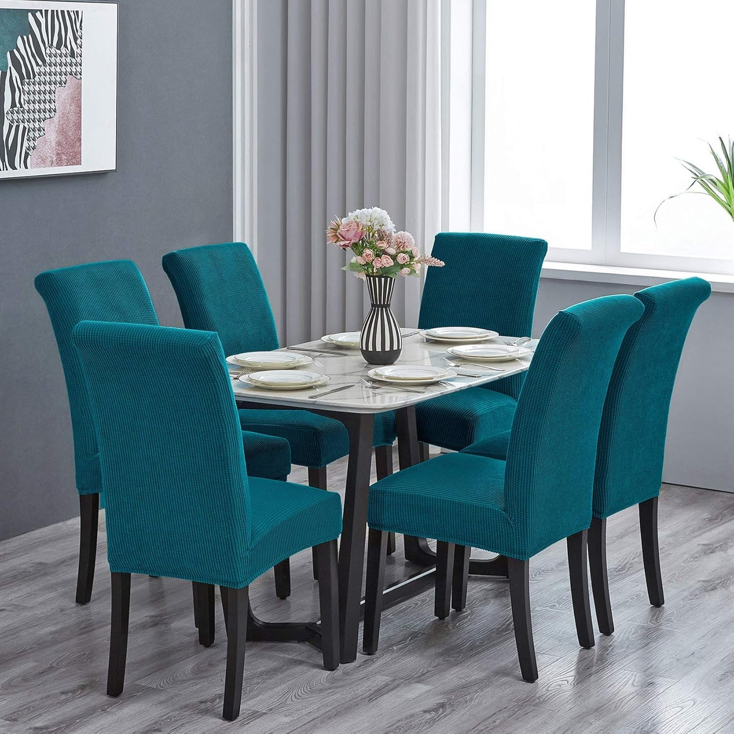 Howhic Stretch Chair Covers for Dining Room Set of 6, Removable Washable Dining Room Chair Covers, Dining Chair Slipcovers Seat Protector, Great Home Decor and Banquet Upholstery (Teal, 6 Pack)