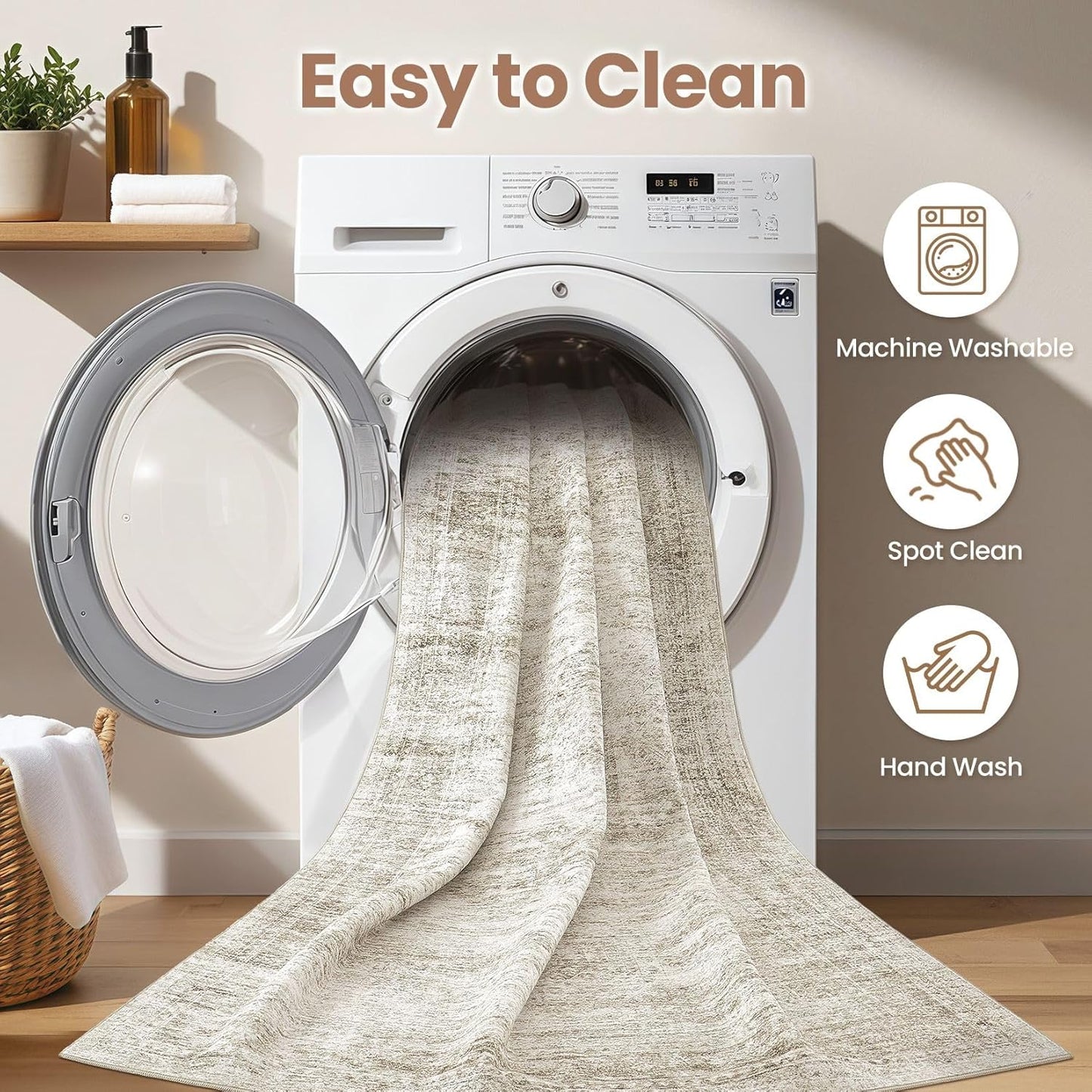 Washable Area Rugs for Living Room -10x13 Neutral Vintage Distressed Floral Farmhouse Boho Large Soft Floor Rug Indoor Non Slip Carpet for Living Room Bedroom Dining Room Office-Beige