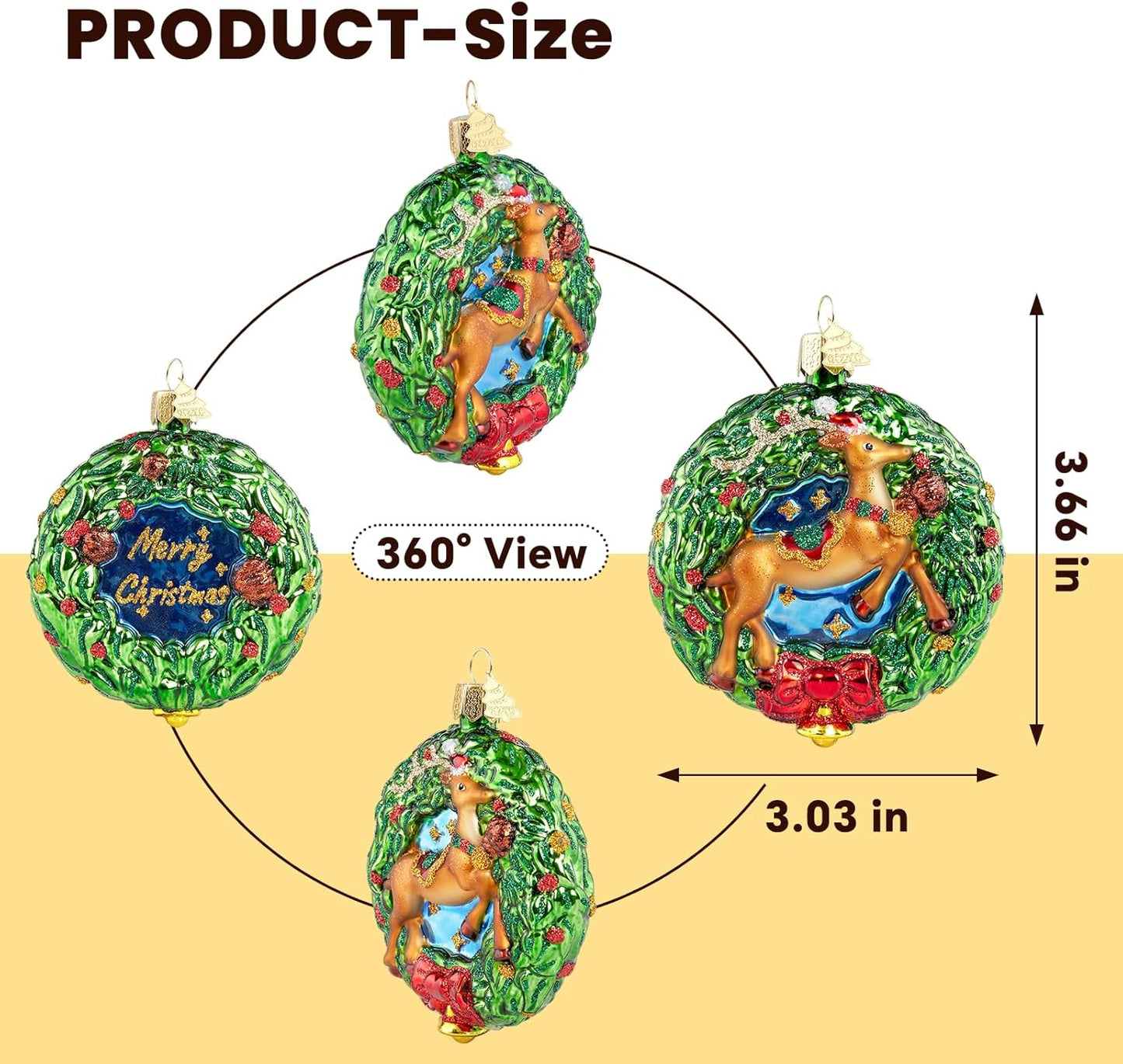 Reindeer Christmas Tree Ornaments,Blown Glass Christmas Ornaments, Wreath Collection Hanging Ornaments,Glass Home Decorations for Animal Lovers Holiday Party Daily Gifts