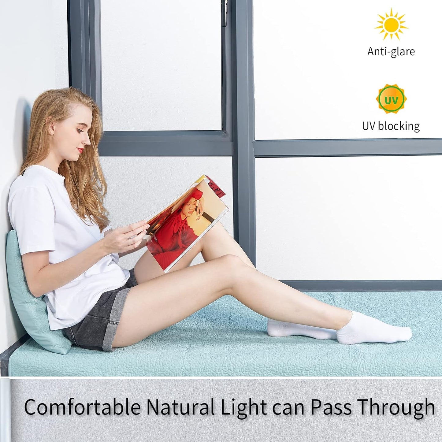 Frosted Glass Window Film with Tools,Reusable Window Privacy Film,Static Clings Window Film Kit for Home Bathroom and Office. (White, 29.6Inch×196.9Inch)