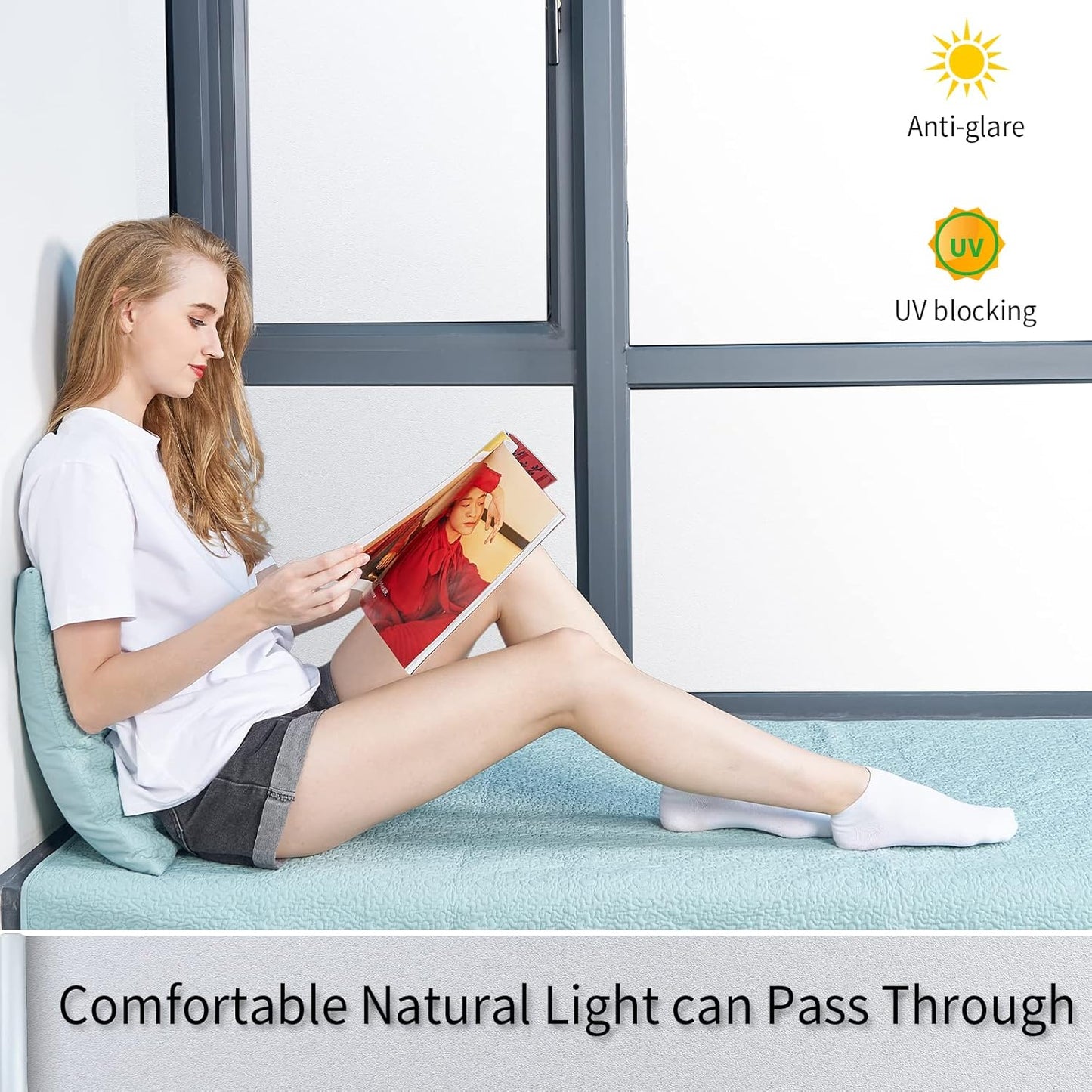 Frosted Glass Window Film with Tools,Reusable Window Privacy Film,Static Clings Window Film Kit for Home Bathroom and Office. (Pure, 35.4Inch×196.9Inch)