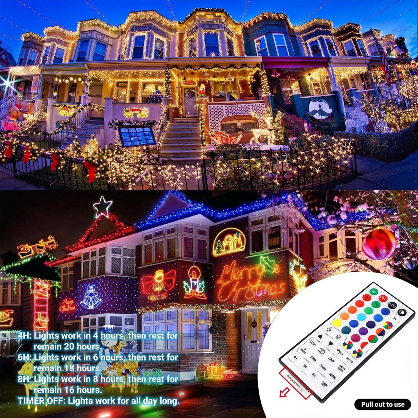 HOME LIGHTING 66ft Christmas Decorative Mini Lights, 200 LED RGB Changing 8 Functional Green Wire Fairy Halloween Lights with Remote Timer, Plug in Indoor Outdoor Xmas Wedding Party Decor