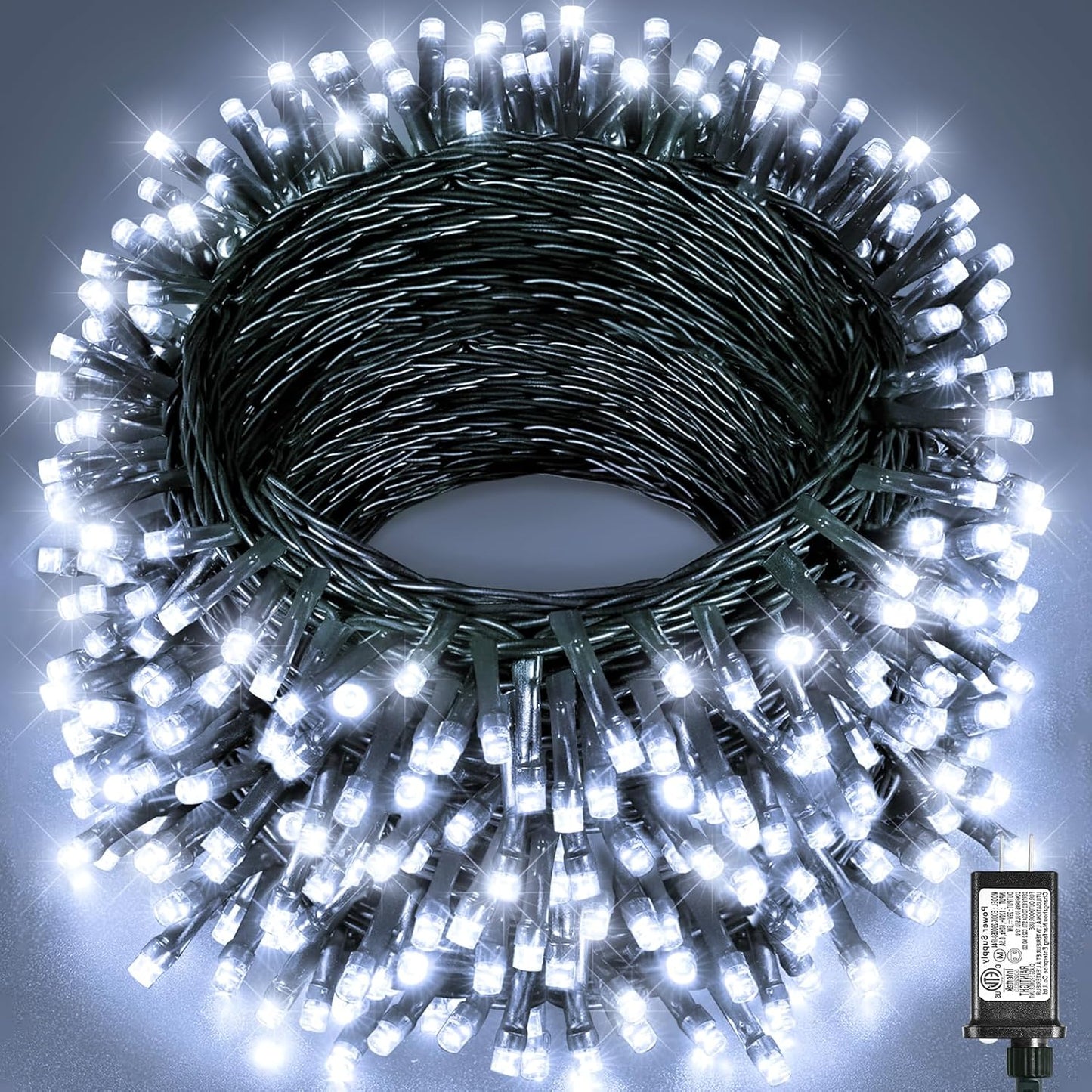 197FT 600 LED Christmas Lights Outdoor, Plug in Christmas Tree Lights 8 Modes, Waterproof Green Wire String Twinkle Lights for Indoor House Patio Yard Party Wedding Holiday Decorations, White