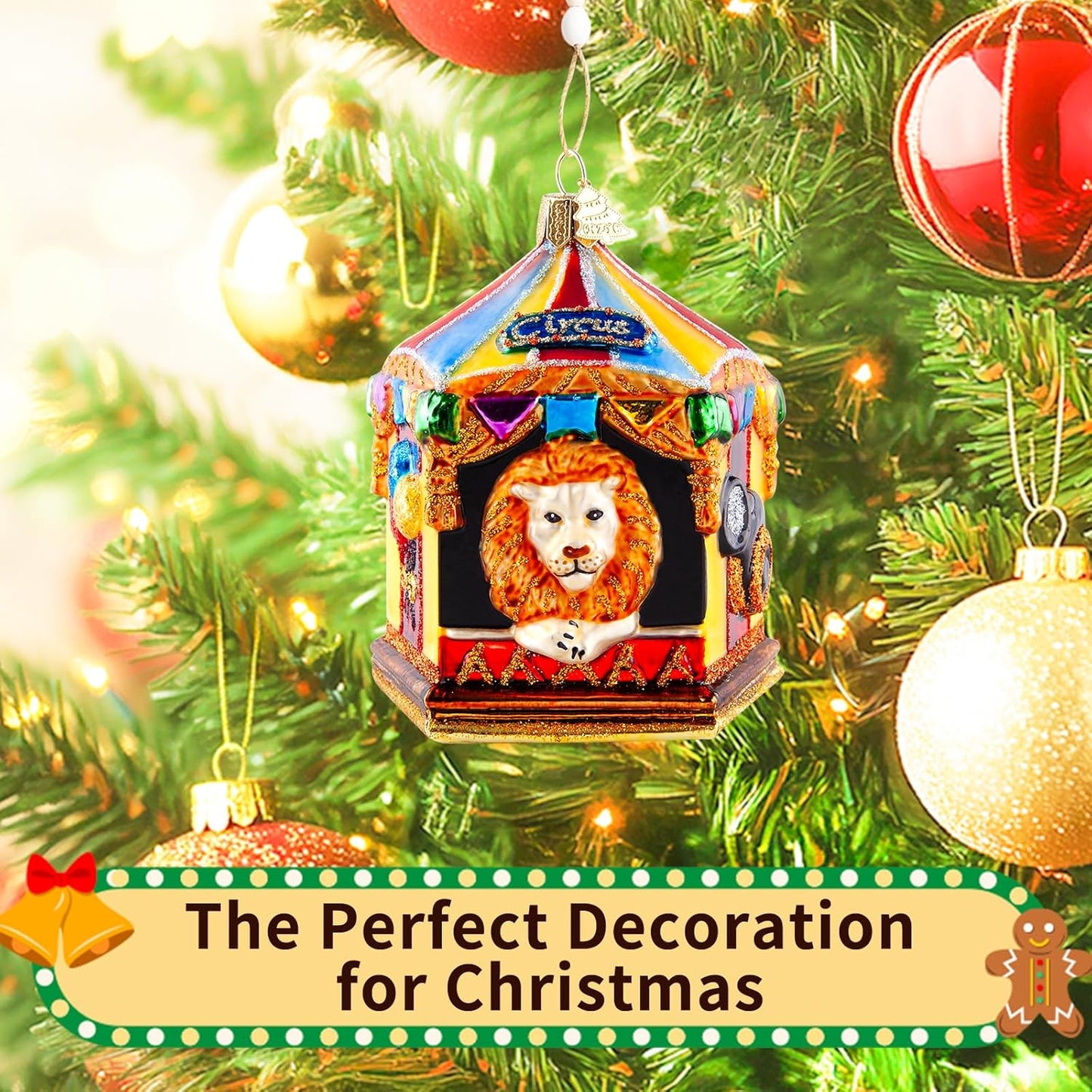Christmas Ornaments,Lion Ornament for Christmas Tree,Hand-Blown Glass Ornaments,Zoo Circus Collection Figurines Hanging Ornament,Personalized Decorations for Animal Lovers Holiday Party Home Gift