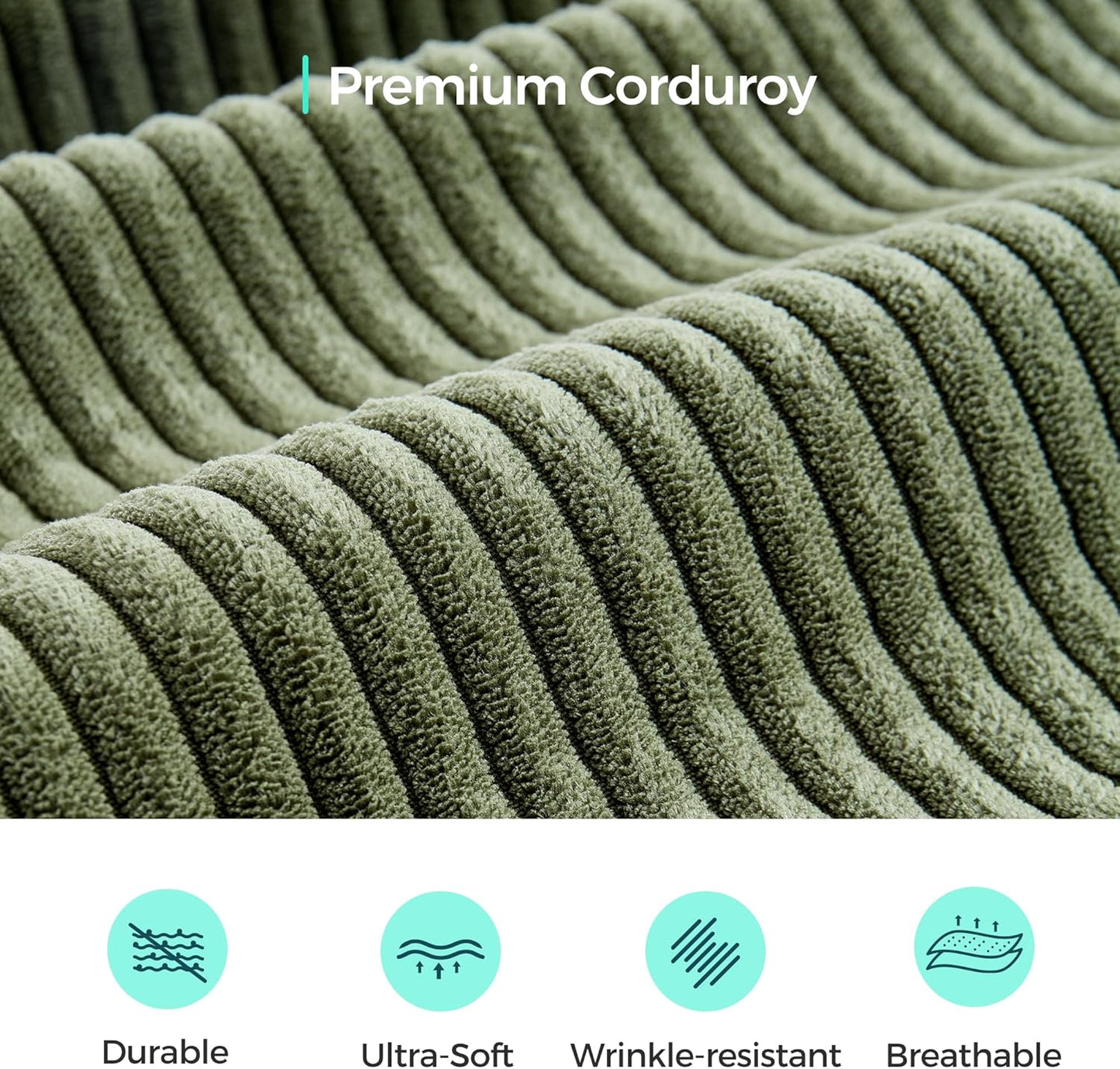 LINSY HOME Modular Sectional Sofa, 134" Boneless Couch U Shaped 4-Seat Sofa with 2 Movable Ottomans, Corduroy Sectional Cloud Couches for Living Room, No Assembly Required, Green