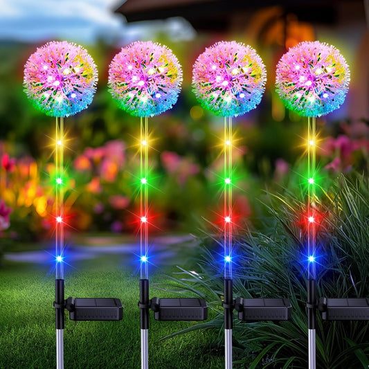 Solar Garden Lights Outdoor Decorations: 4 Pack Dandelion Flower Lights, 2 Modes Colorful 16 LED Landscape Light, Waterproof Artificial Flowers for Yard, Patio, Pathway Decor, Gifts for Women Mom