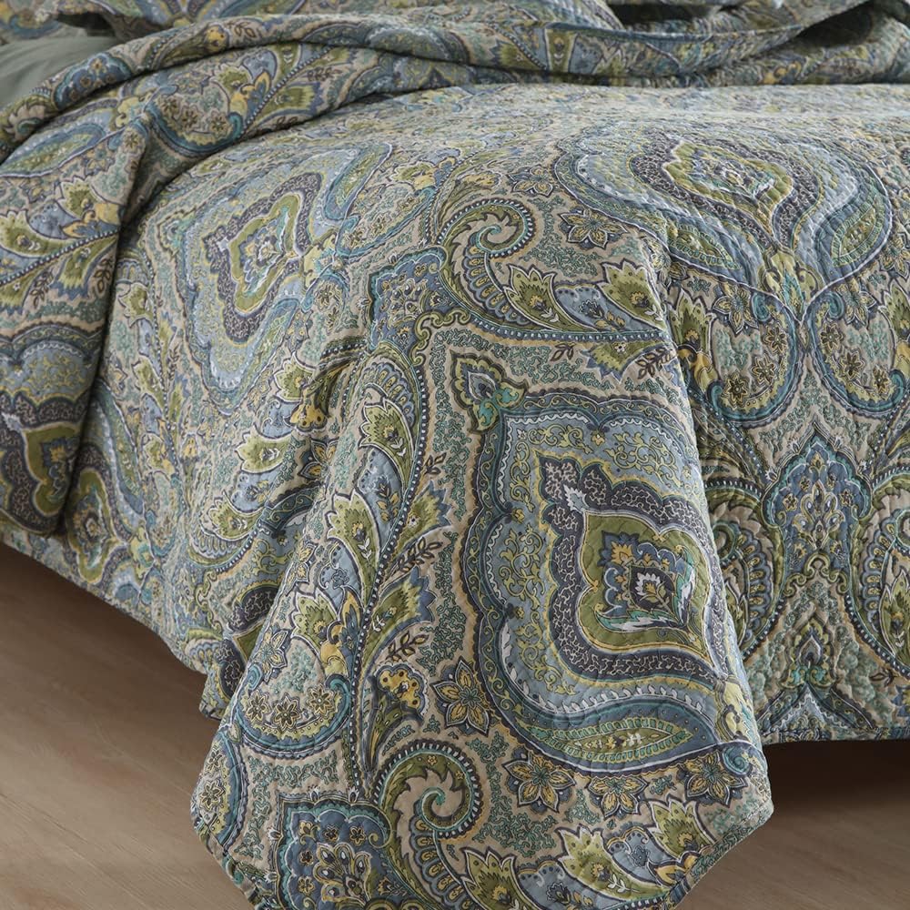 Autumn Dream Cotton Bedspread Quilt Sets, 3 Pieces Reversible Comforter Coverlet Sets,Classical Damask Paisley,Queen Size