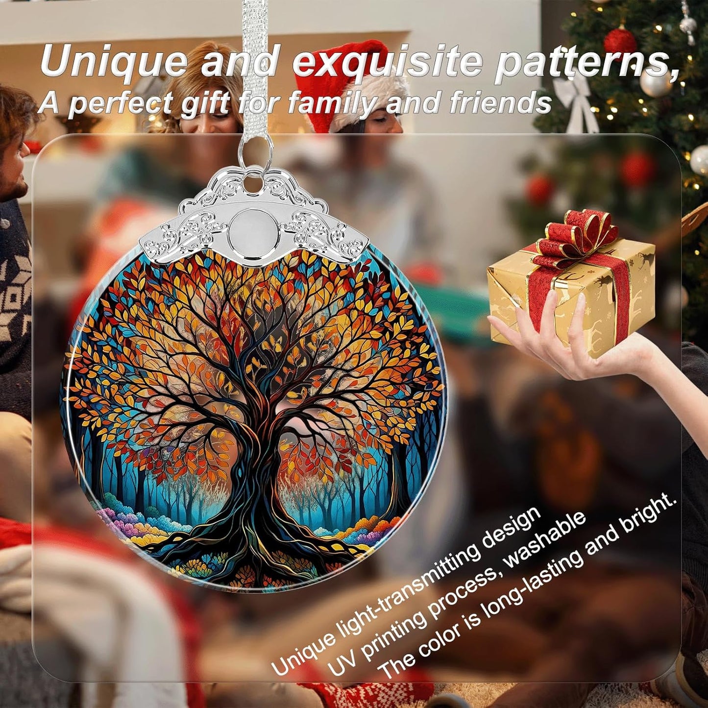 Tree of Life Stained Glass Christmas Ornament - Hanging Ornaments for Christmas Tree Decorations -Holiday Keepsake Present Exchange Idea -2