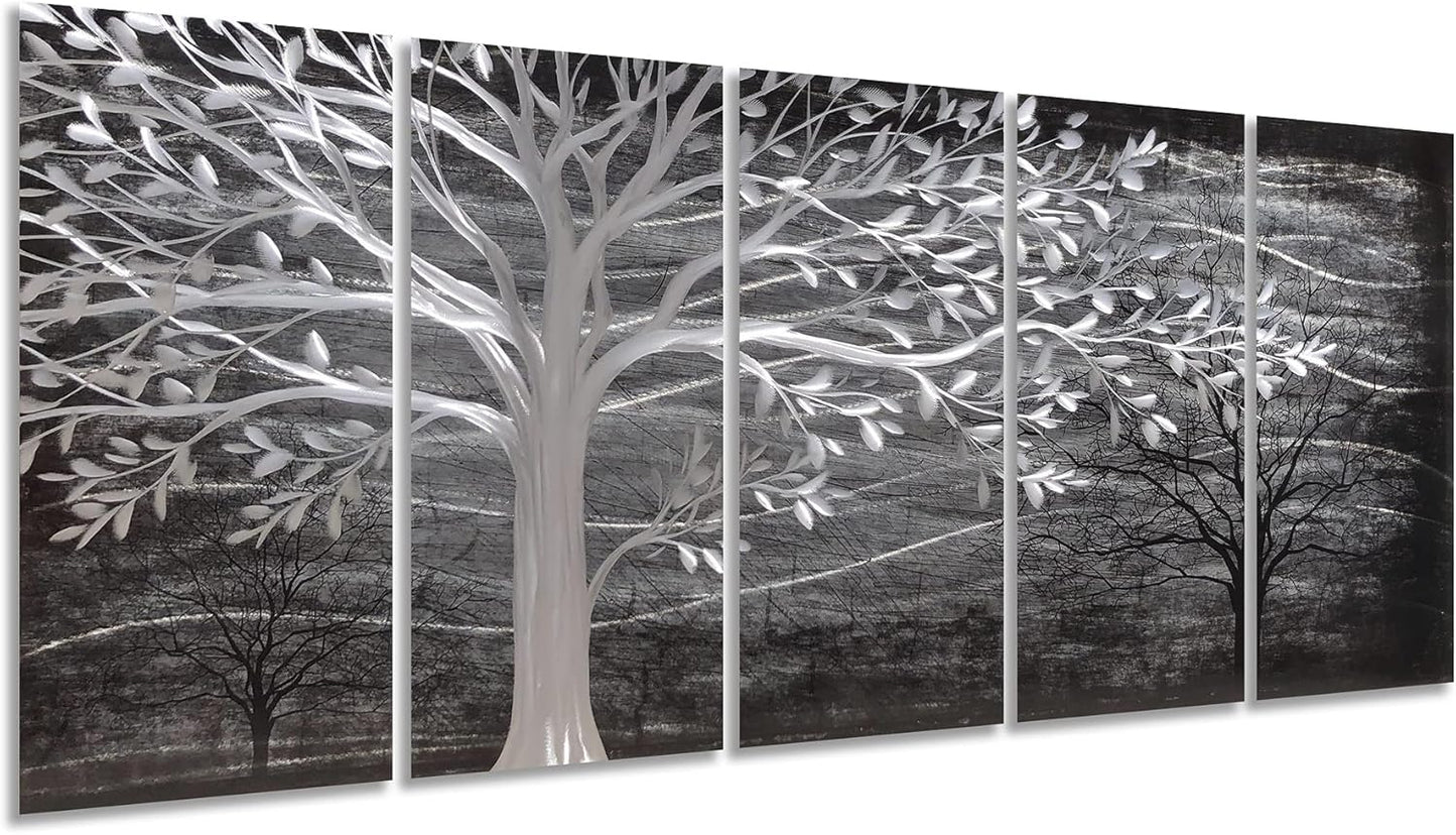 Yihui Arts Metal Tree Wall Decor Hand Grind On Aluminum Modern Abstract Nature Wall Art Contemporary Landscape Pictures for Living Room Bedroom Dinning