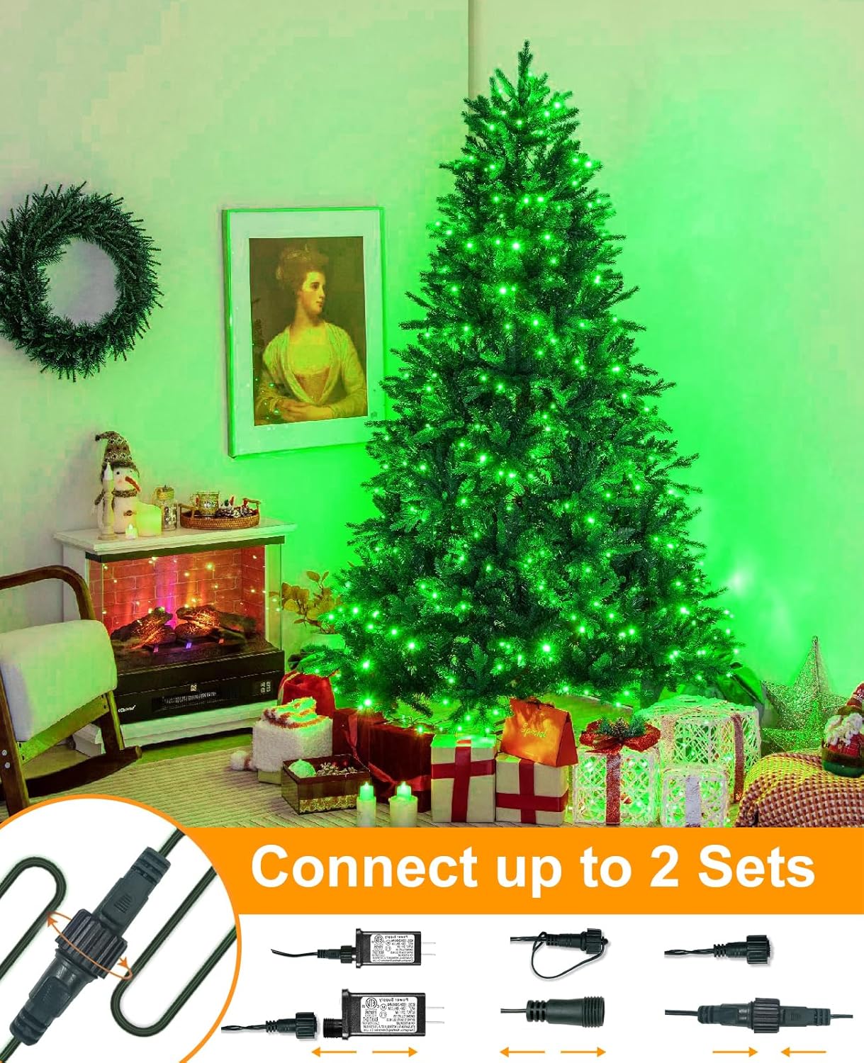Christmas Lights Outdoor, 157FT 480 LED Plug in Christmas Tree Lights Waterproof, 8 Modes Green Wire Fairy String Light for Indoor House Garden Patio Porch Xmas Party Holiday Decorations, Green
