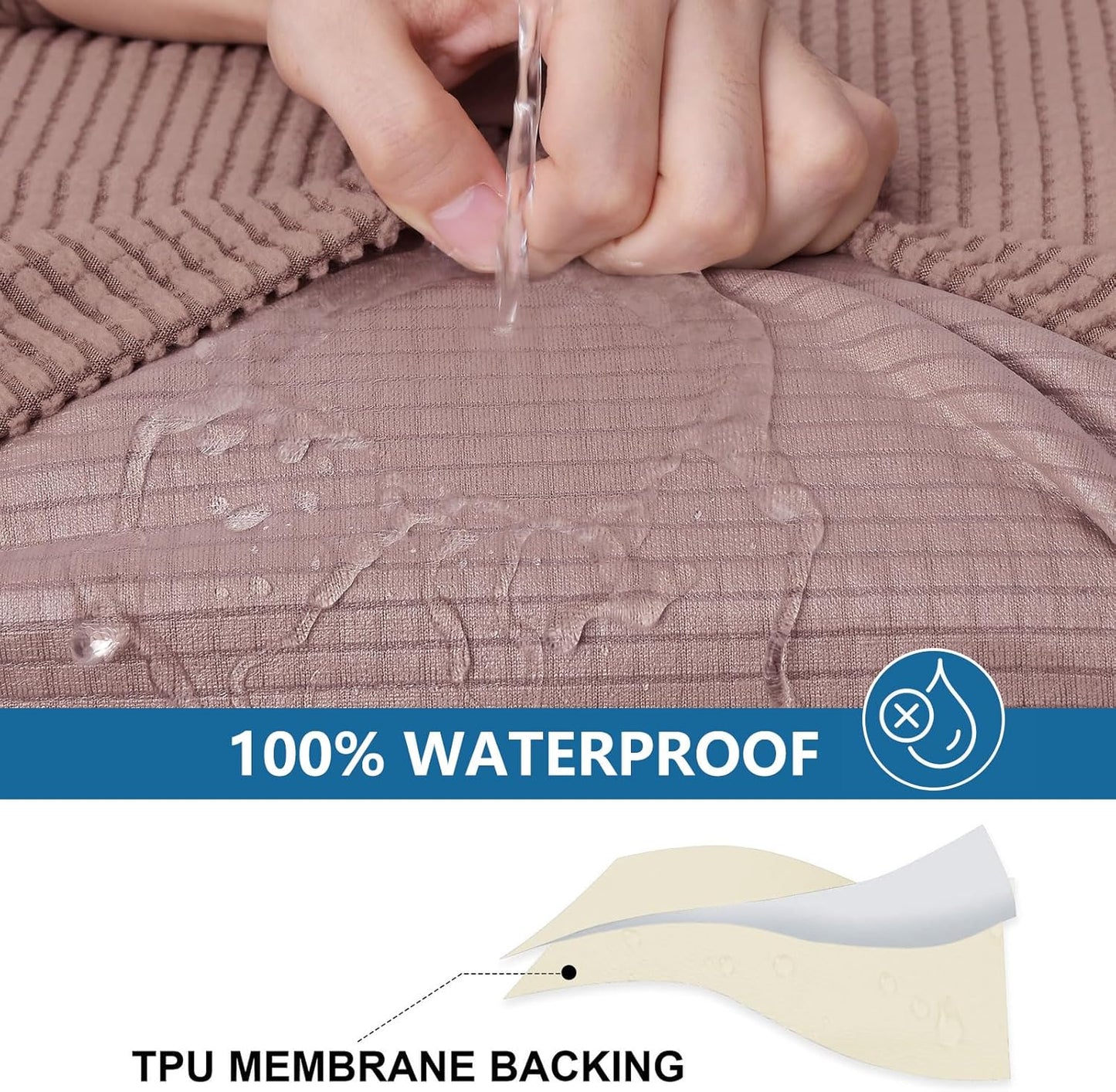 hyha Waterproof Couch Cushion Covers for Pets, Non Slip Sofa Seat Cover for Dogs Washable, Soft Thick Stretch Jacquard Fabric, Sofa Slipcovers with Elastic Bottom (1 Piece for Backrest M, Camel)