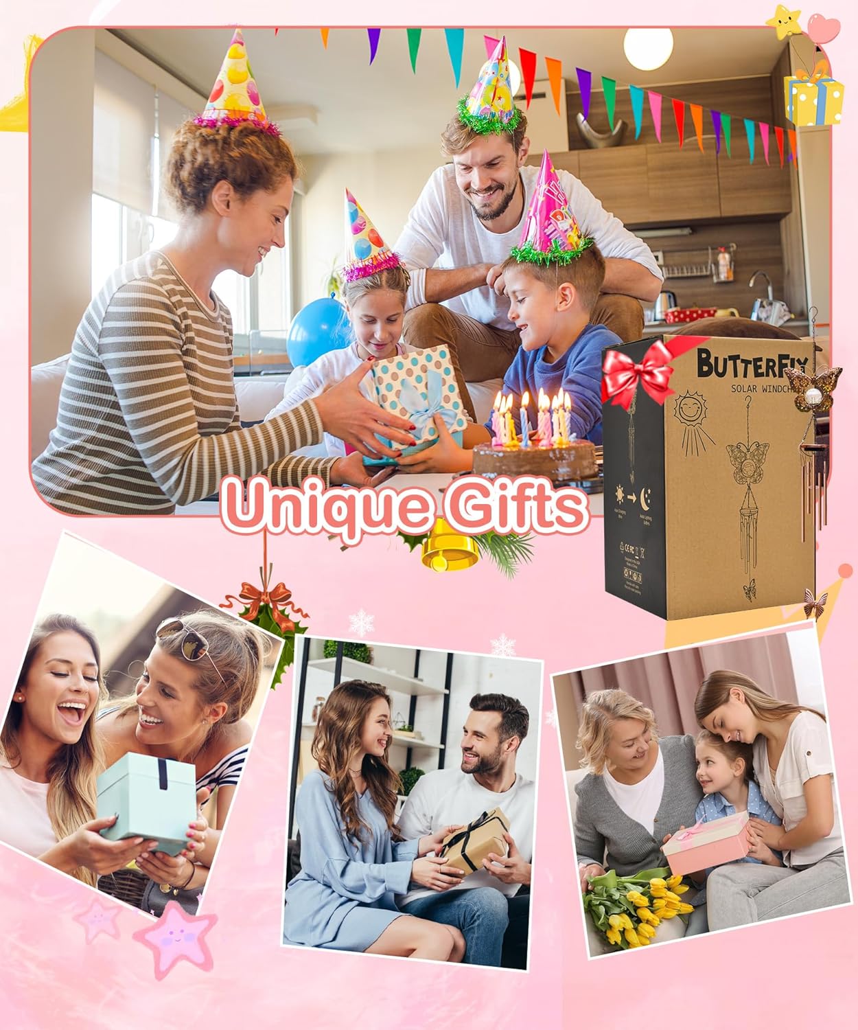 Wind Chimes Outdoor Indoor Decor: Birthday Gifts for Mom Grandma - Outside Lights for Garden Yard Patio Porch (Hummingbird)