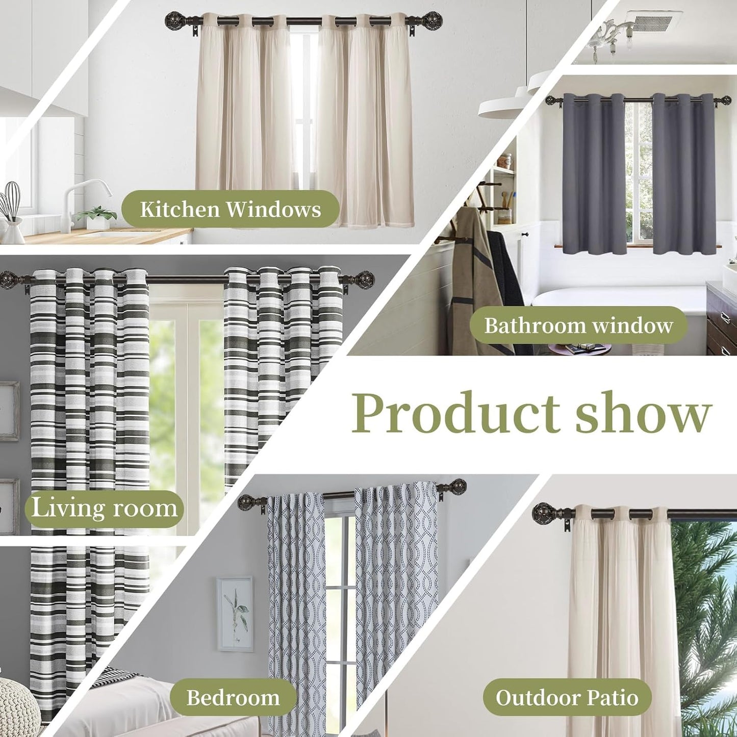 Bronze Farmhouse Curtain Rods for Windows:36-88 Inch Heavy Duty Adjustable Curtain Rod for Bedroom Living Room,Boho Decorative Rustic Drapery Rods with Vintage Coastal Finial,Antique Bronze