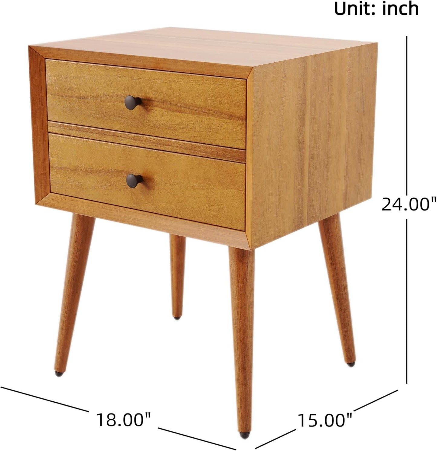 Christopher Knight Home Mid-Century Nightstand, Acacia Wood Nightstand Side Table, Accent Bedside End Table with Solid Wood Legs for Bedroom, Dorm and Small Spaces,Natural Brown