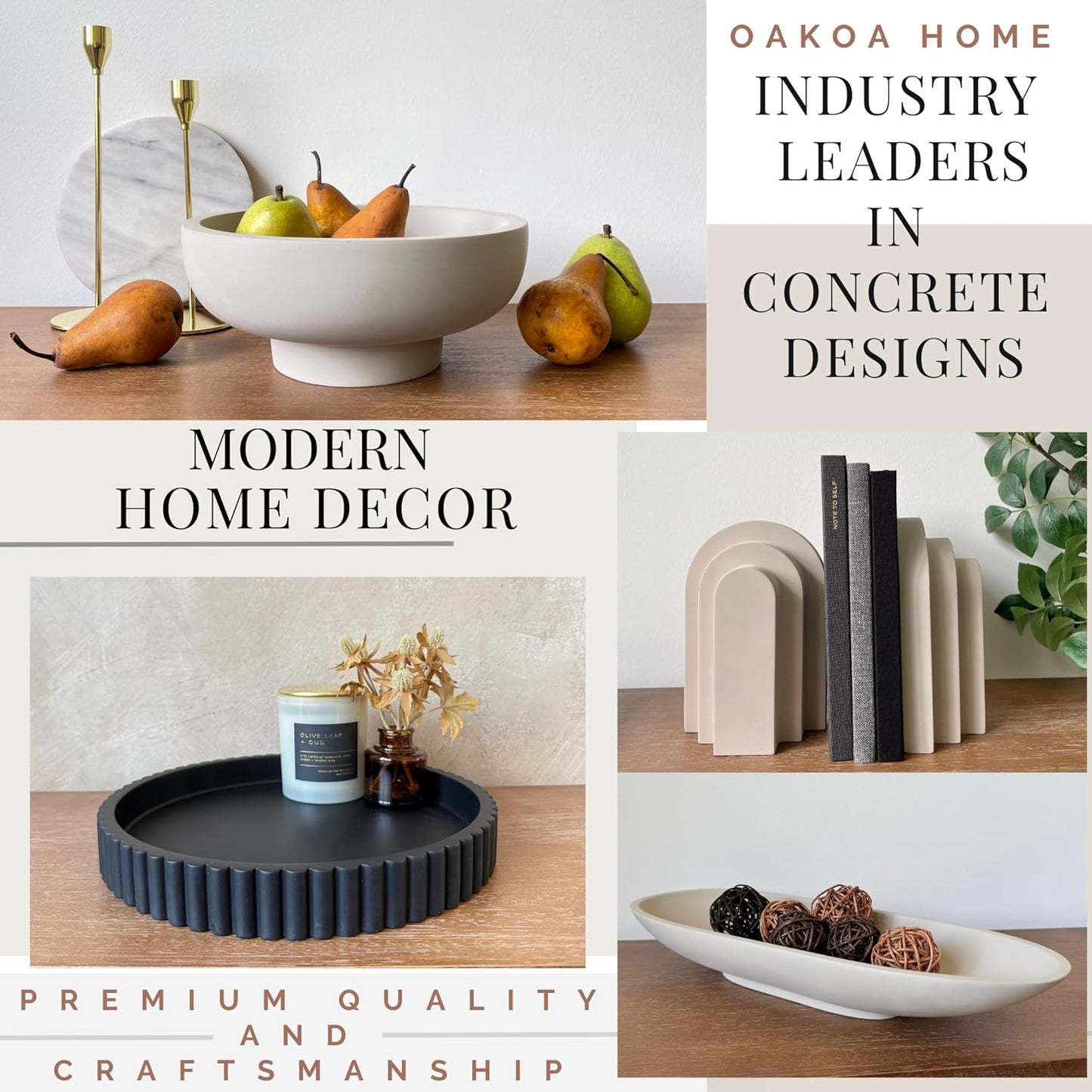 OAKOA Concrete Black Tray for Coffee Table - Round Black Decorative Tray for Table Decor - Bandejas Decorativas para La Sala - Coffee Table Centerpiece