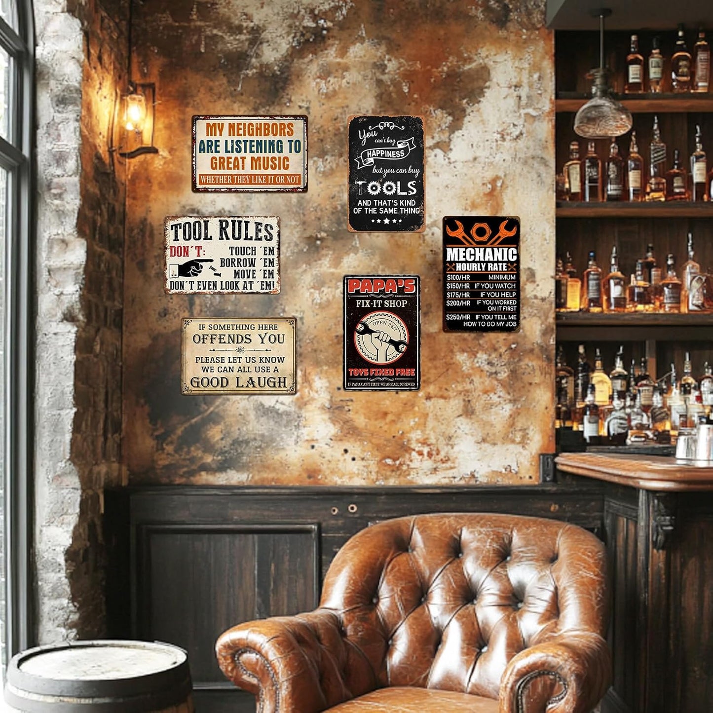 Garage Signs for Men Mechanic Shop Decor Funny Tool Rule Metal Tin Signs for Dad Garage Gifts Grandpa Workshop Wall Decor 8x12 Inch