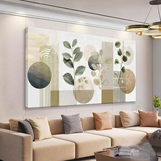 Boho Green Wall Art Mid Century Canvas Wall Art Decor Set Bohemian Abstract Wall Decor Modern Geometric Wall Painting Neutral Botanical Art Print Picture Living Room Bedroom Office Artwork 24"X 48"