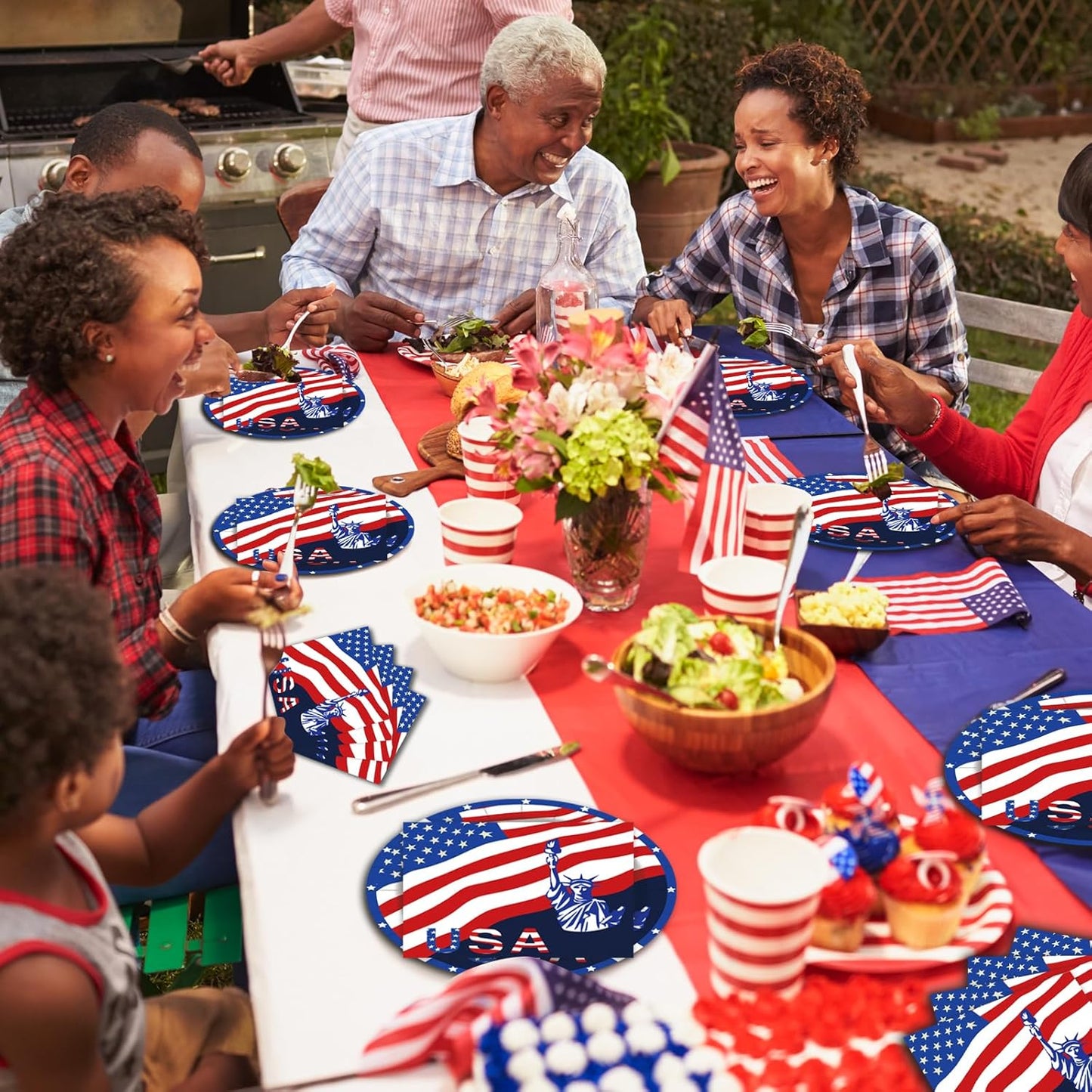 40 pcs Patriotic 4th of July Decorations Party Dessert Plates and Napkins Sets 9" Paper Plates 20 pcs and 6.5" Napkins 20 pcs Red White and Blue Party Supplies Tableware