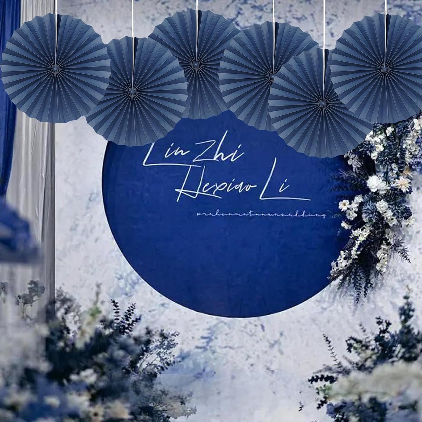 Blue Party Decorations,Blueberry Party Decorations Decorations Party Paper Fans Bulk 16in,Graduation Decoration Classroom Decor, Western Themed Party Decorations 30 Color DIY Set （Deep Blue）