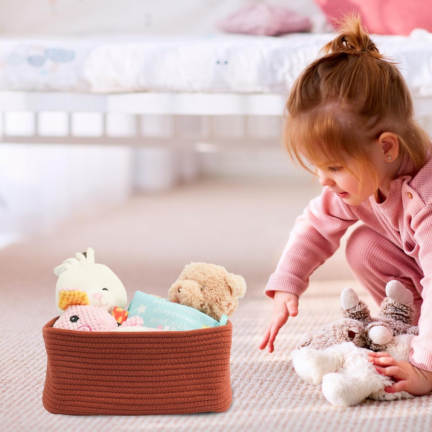 Small Woven Storage Baskets 13“X9”X5“ Decorative Rope Bins for Organizing Shelves, Closets, and Toys, Empty Gift Baskets, Cute Organizer Basket for Home and Office (rustic, Large)