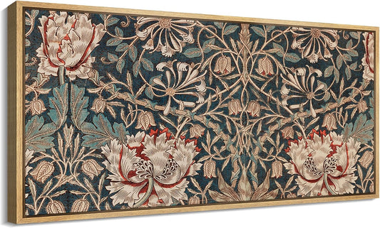 MUDECOR Extra Large Framed Canvas Print Wall Art Botanical Elegance Victorian Style Floral Antique Retro Fine Art Illustrations Decorative Colorful for Bedroom - 60"x30"