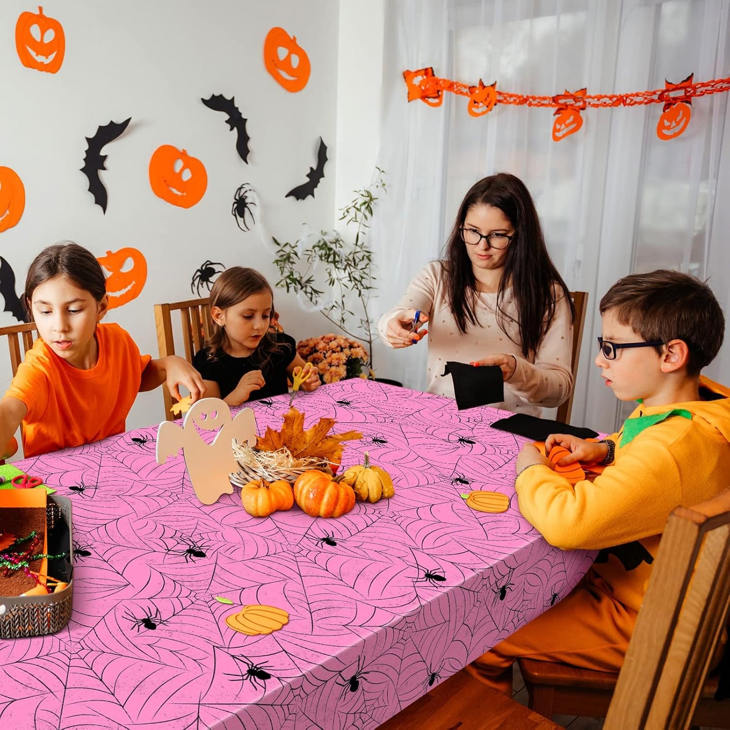 TREWAVE 3 Pack Halloween Spiderweb Tablecloth Rectangular Plastic Spider Web Table Cloth Large Size Table Covers for Home Decor Halloween Party Decorations 54" x 108" (Pink)