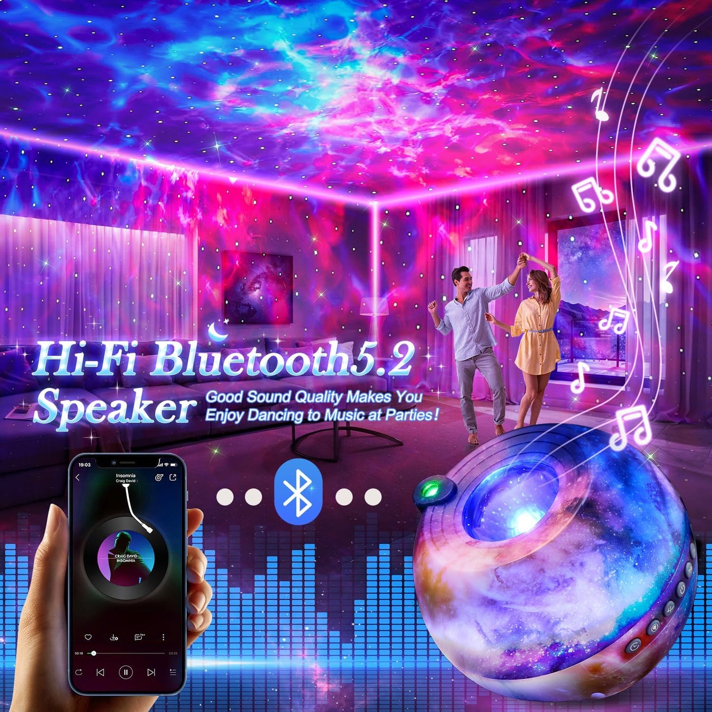 Galaxy Projector for Bedroom Adults, 15 Color+15 White Noise Star Projector Galaxy Light Projector for Bedroom, Bluetooth Star Lights for Ceiling Projector,LED Projector Lights