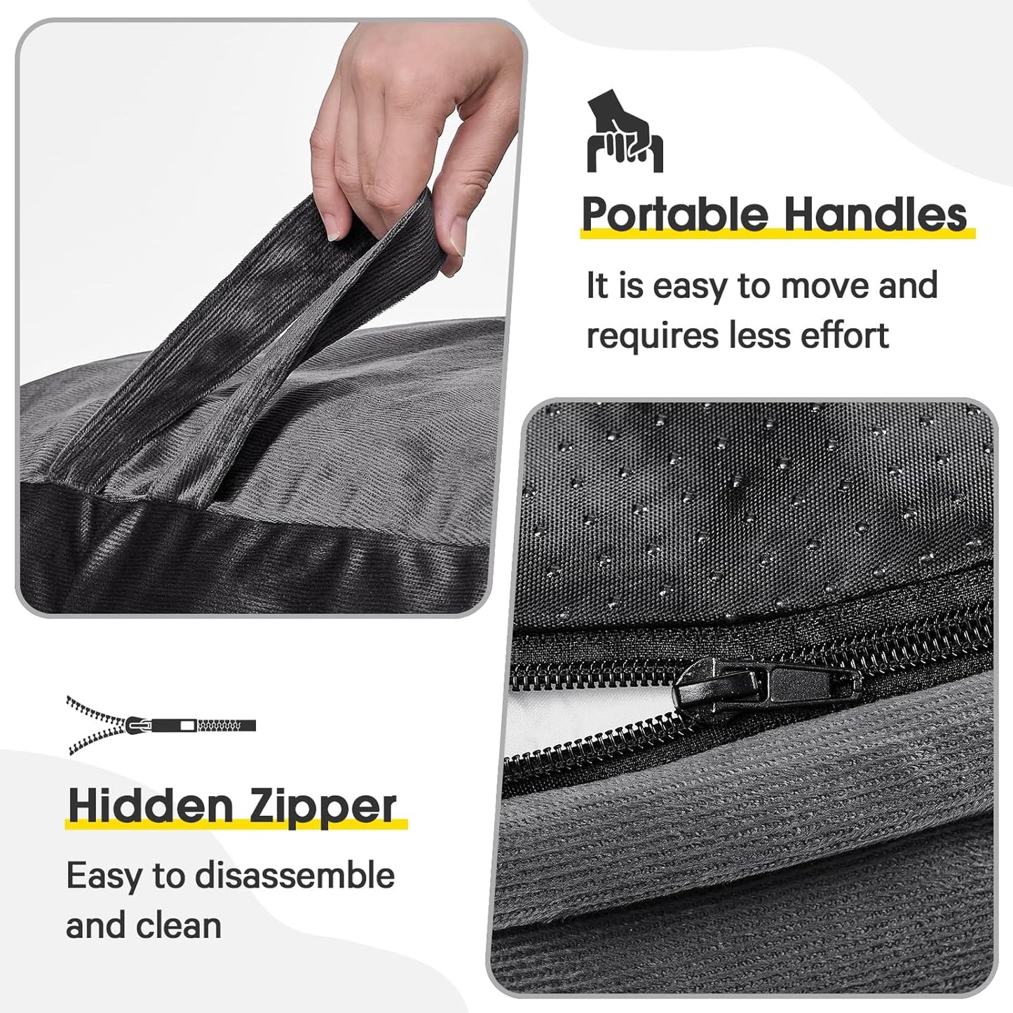 Bean Bag Chairs for Adults - Memory Foam Furniture BeanBag Chair - Kids/Teens Sofa with Soft Micro Fiber Cover - Round Fluffy Couch for Living Room Bedroom College Dorm - 3 ft, Gray Stripe