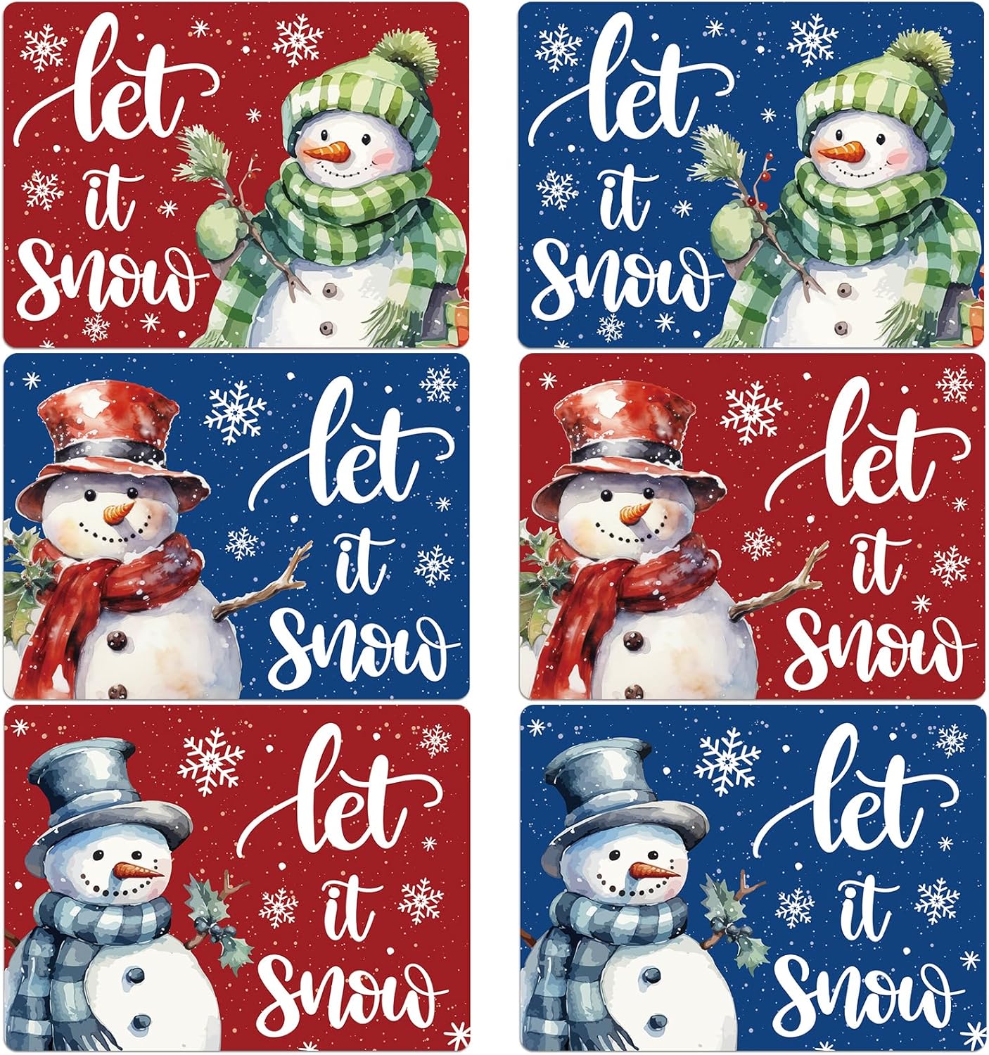 Winter Placemats Set of 6 Let It Snow Plastic Table Place Mats Snowman Dining Mats Washable Seasonal Christmas Holiday Table Decoration for Kitchen Christmas Party Dining