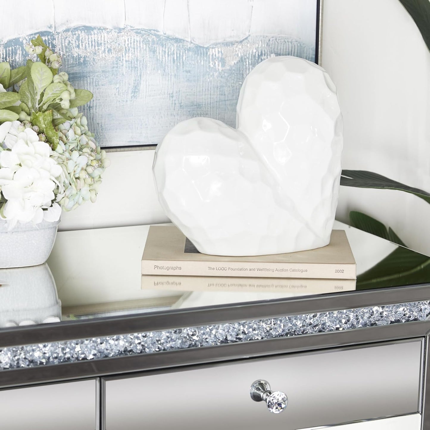 Deco 79 Porcelain Ceramic Heart Decorative Sculpture Dimensional Angled Origami Inspired Home Decor Statue, Accent Figurine 12" x 6" x 11", White