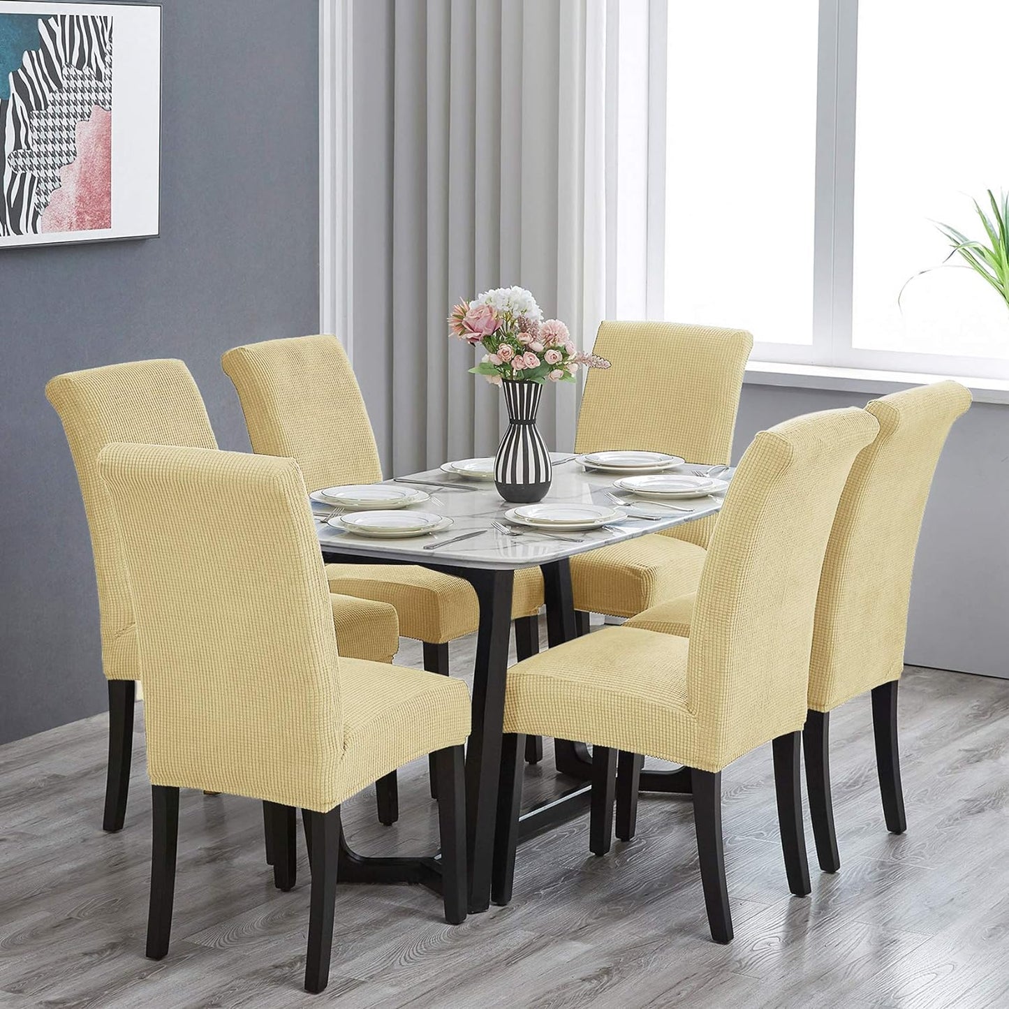 Howhic Stretch Chair Covers for Dining Room Set of 2, Removable Washable Dining Room Chair Covers, Dining Chair Slipcovers Seat Protector, Great Decoration for Home and Banquet (Champagne, 2 Pack)