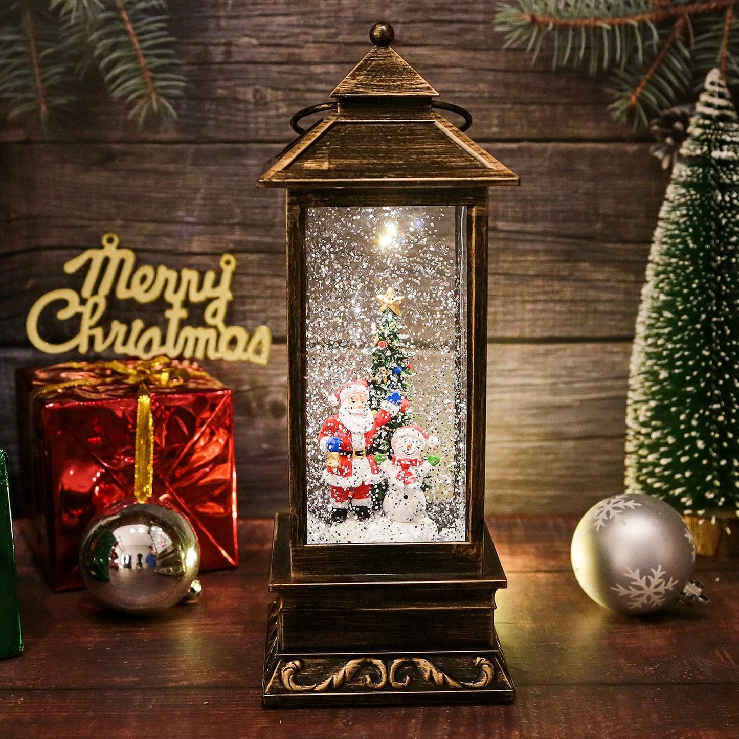 Snow Globe, Christmas Snow Globes with Swirling Glitter, USB Powered or Battery Operated Christmas Lantern for Christmas Thanksgiving Party Home Decorations (Christmas Tree, Santa Claus and Snowman)