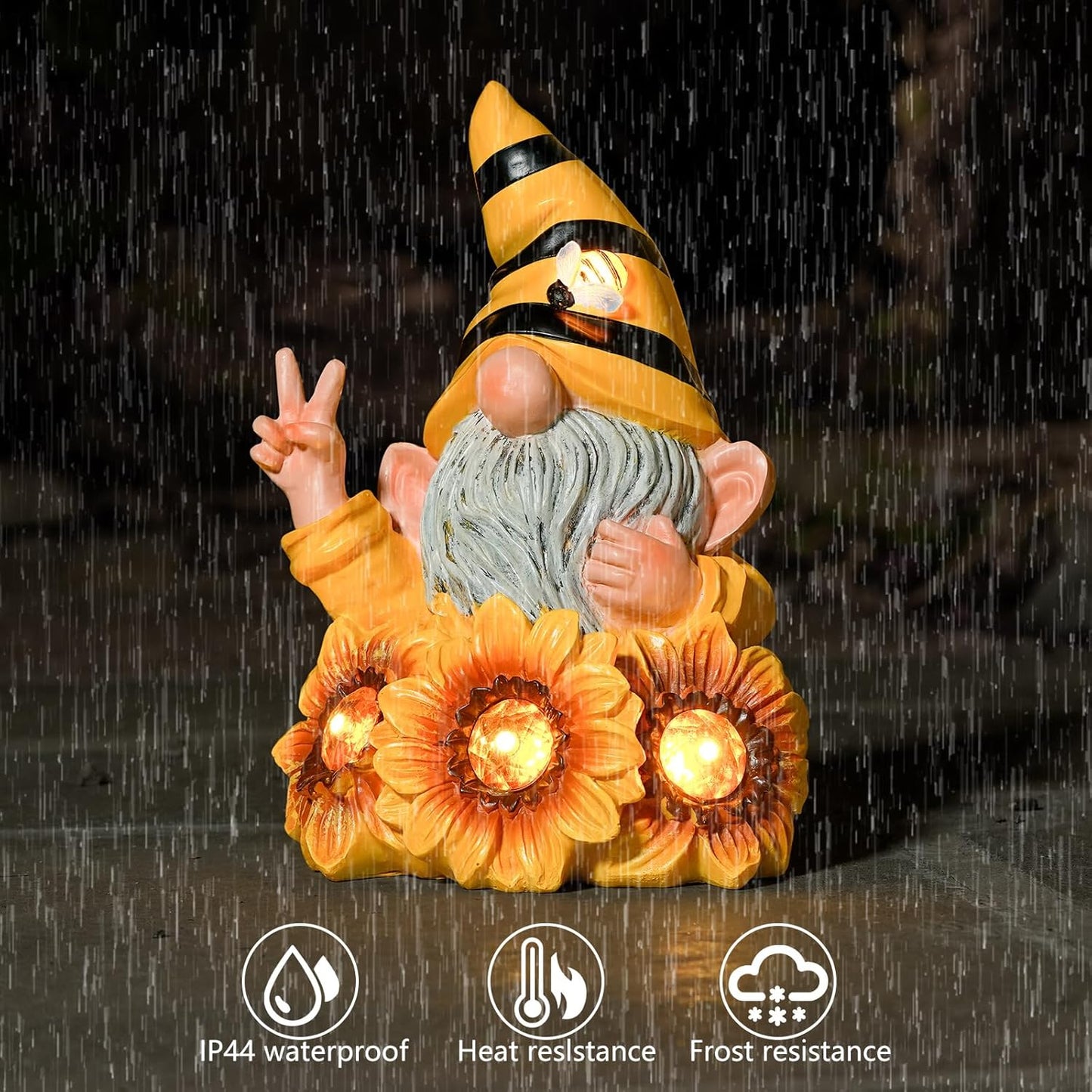 Garden Sculptures & Statues Resin Summer Bee Gnome with Sunflower, Outdoor Funny Decoration Solar Light Figurine Gifts for Yard, Patio Decor for Mom